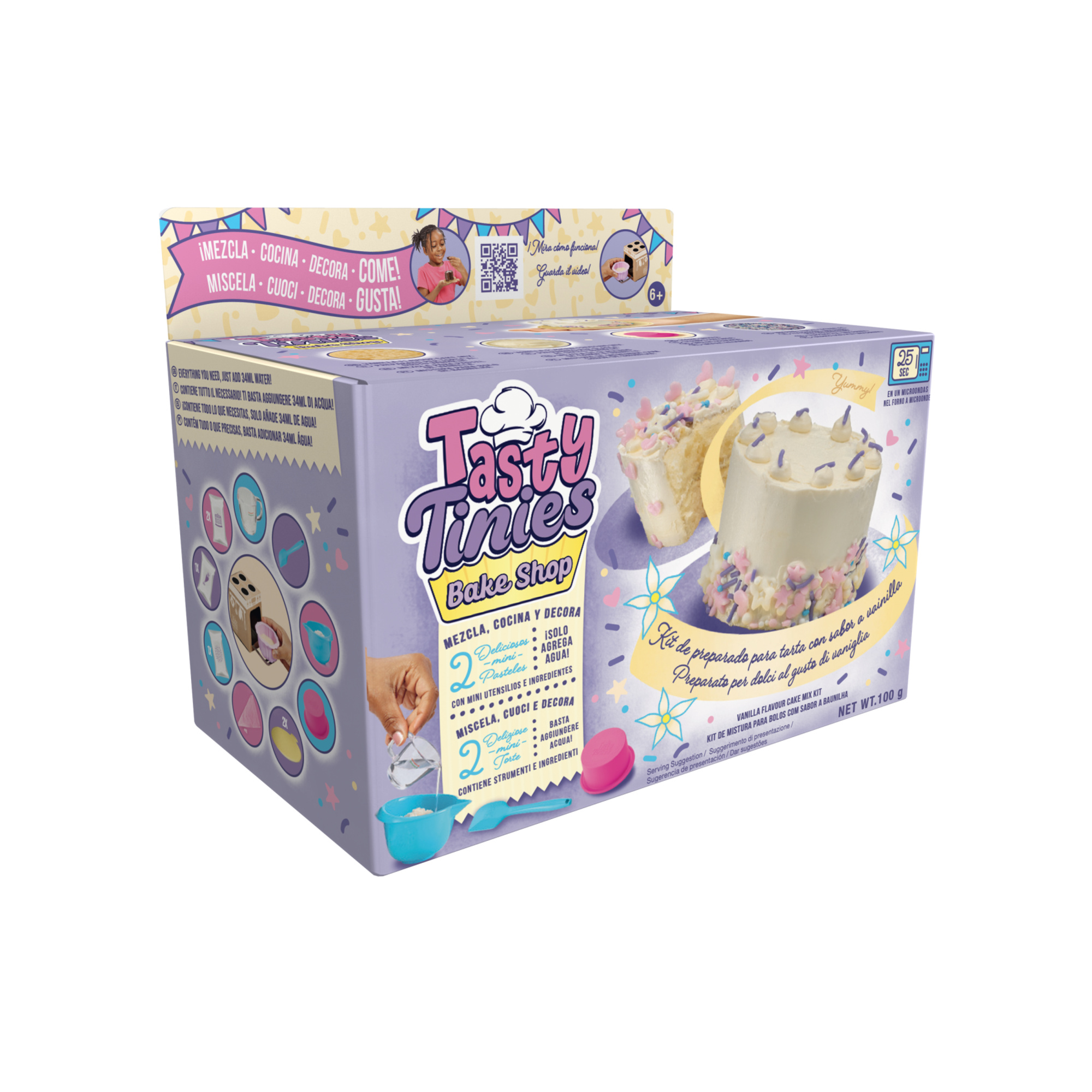 Tasty tinies - kit da cucina con 2 torte - pasticceria creativa bambini 6+ - glassa + decorazione + accessori - 25 sec cottura microonde - 