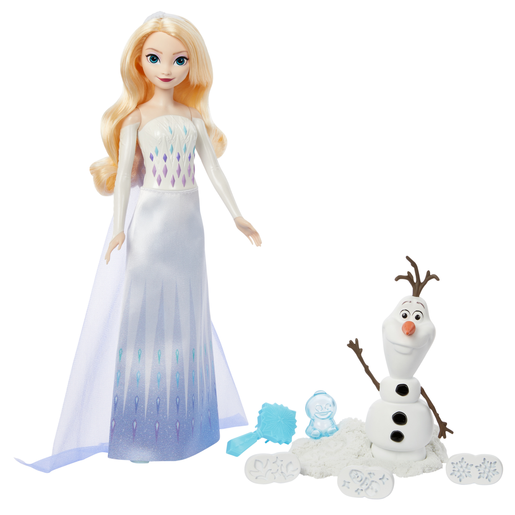 Disney frozen - le avventure di elsa e olaf, set con bambola elsa, personaggio olaf e sabbia modellabile - Frozen