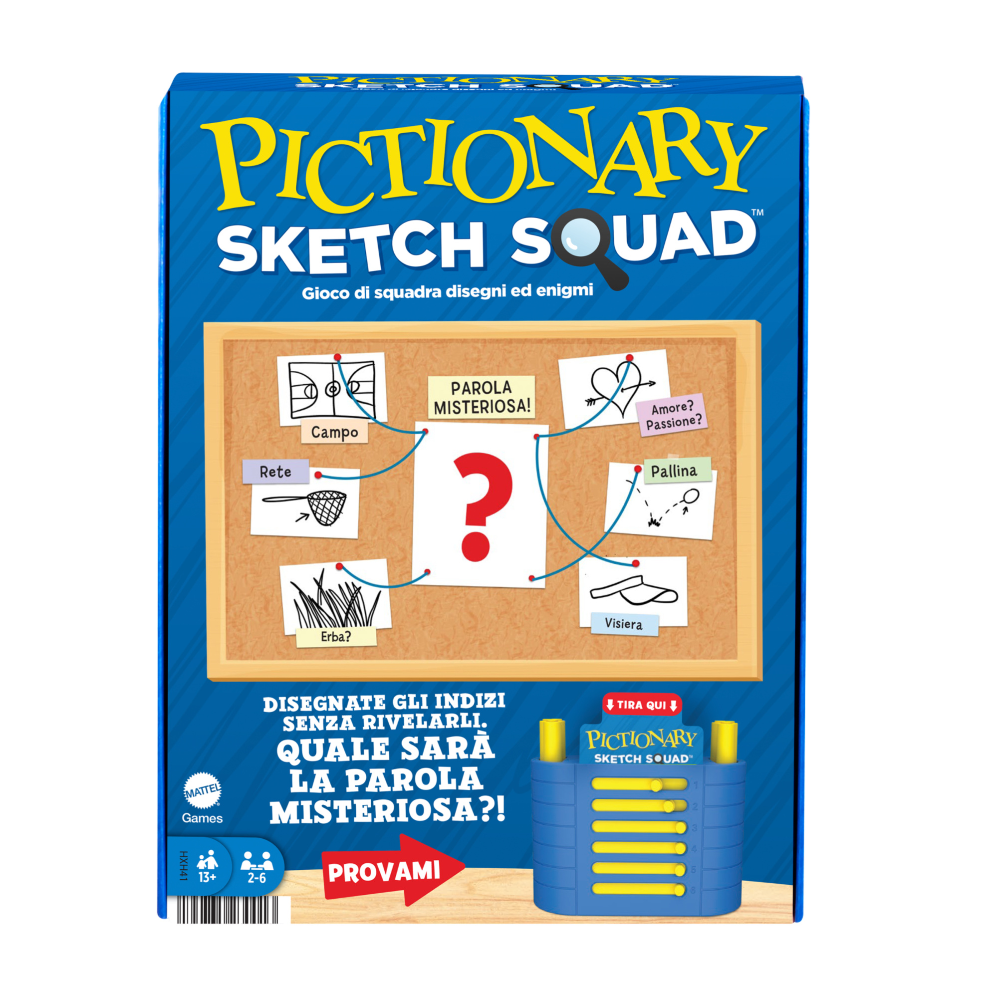 Mattel games - pictionary sketch squad, gioco di squadra e disegno cooperativo, con lavagnette, pennarelli e porta indizi, 2-6 giocatori - 