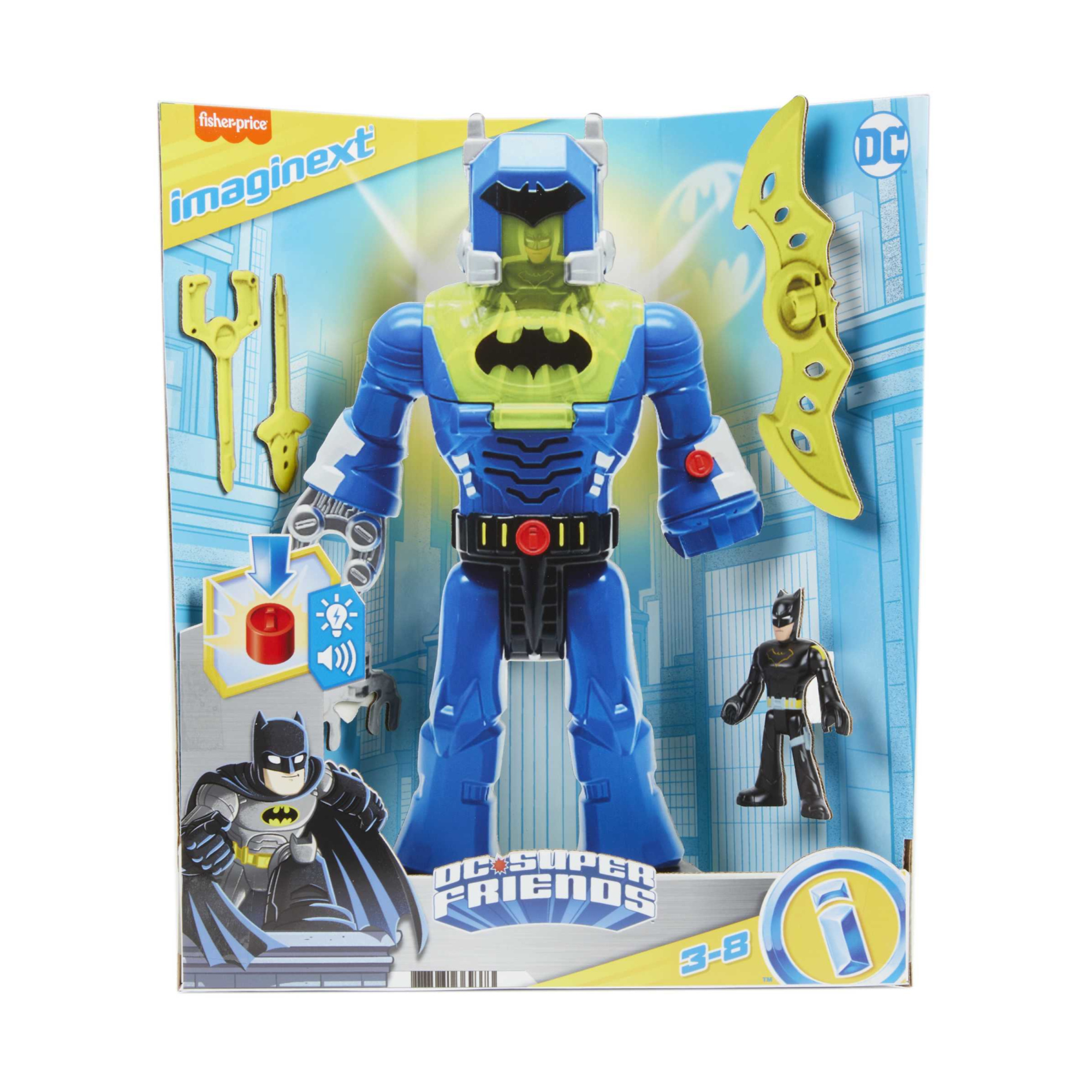 Imaginext dc super friends - batman, robot xl con luci, suoni e accessori, personaggio batman insider incluso - IMAGINEXT