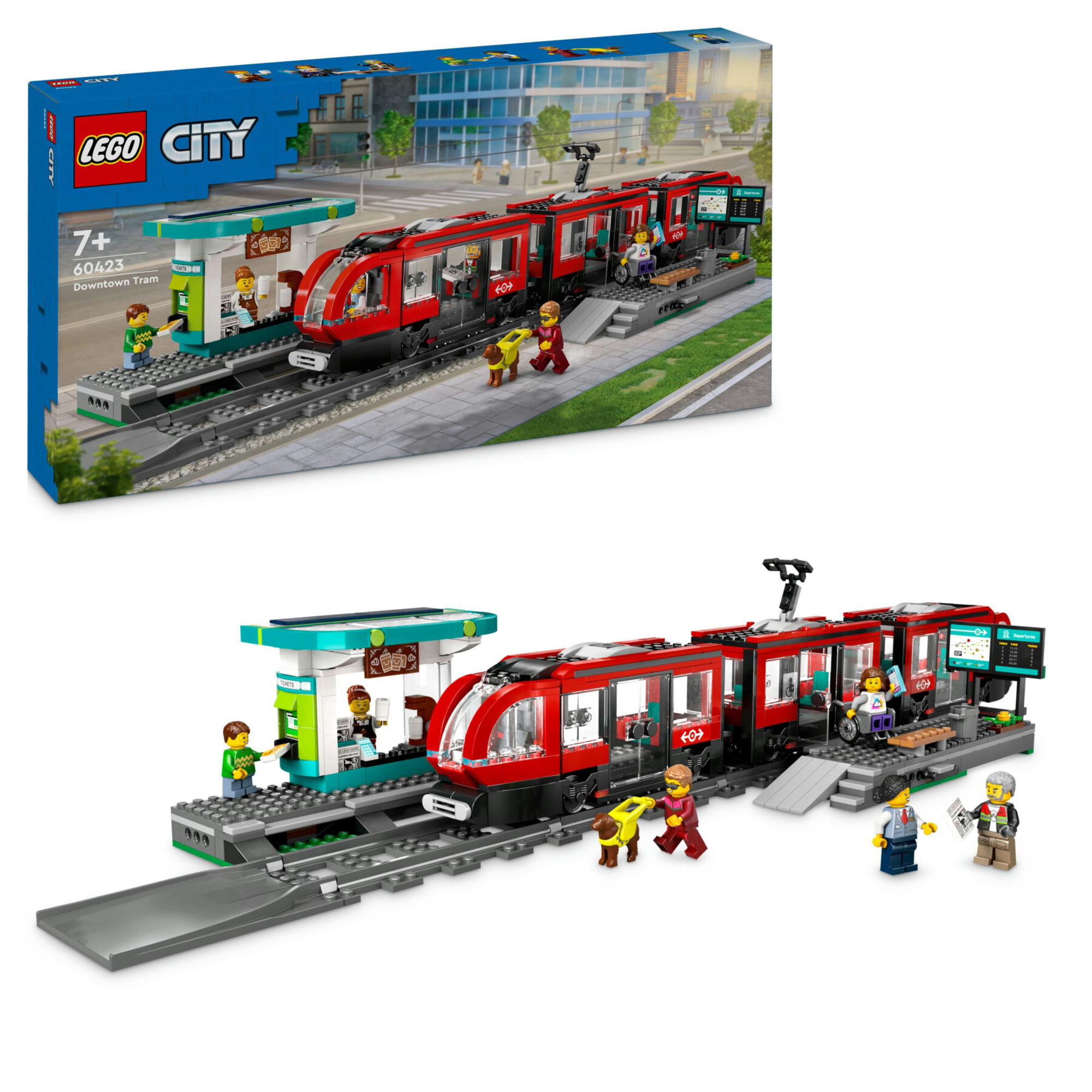 Lego city 60423 tram e fermata del tram, treno giocattolo da costruire con stazione e vagoni ferroviari, giochi per bambini 7+ - LEGO CITY