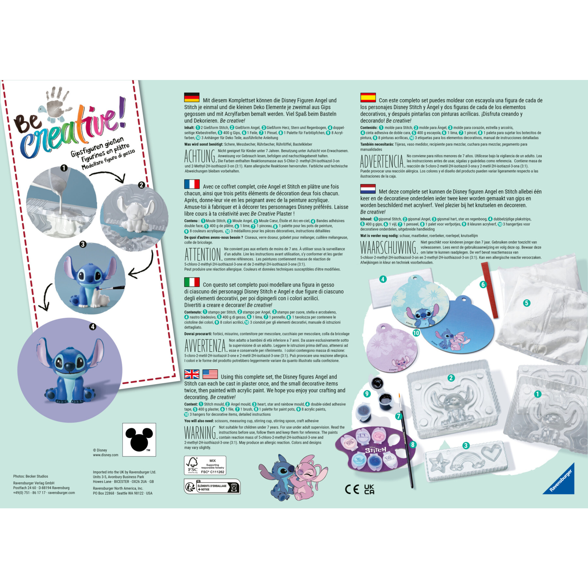 Ravensburger be creative maxi: gioco creativo per creare figurine in gesso, per bambini 7+ anni - RAVENSBURGER