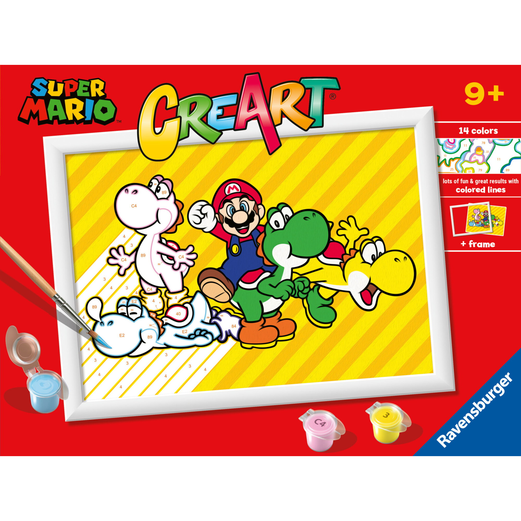 Ravensburger creart serie d: kit pittura numeri super mario per bambini 9+, con tavola, pennello, colori e accessori - CREART