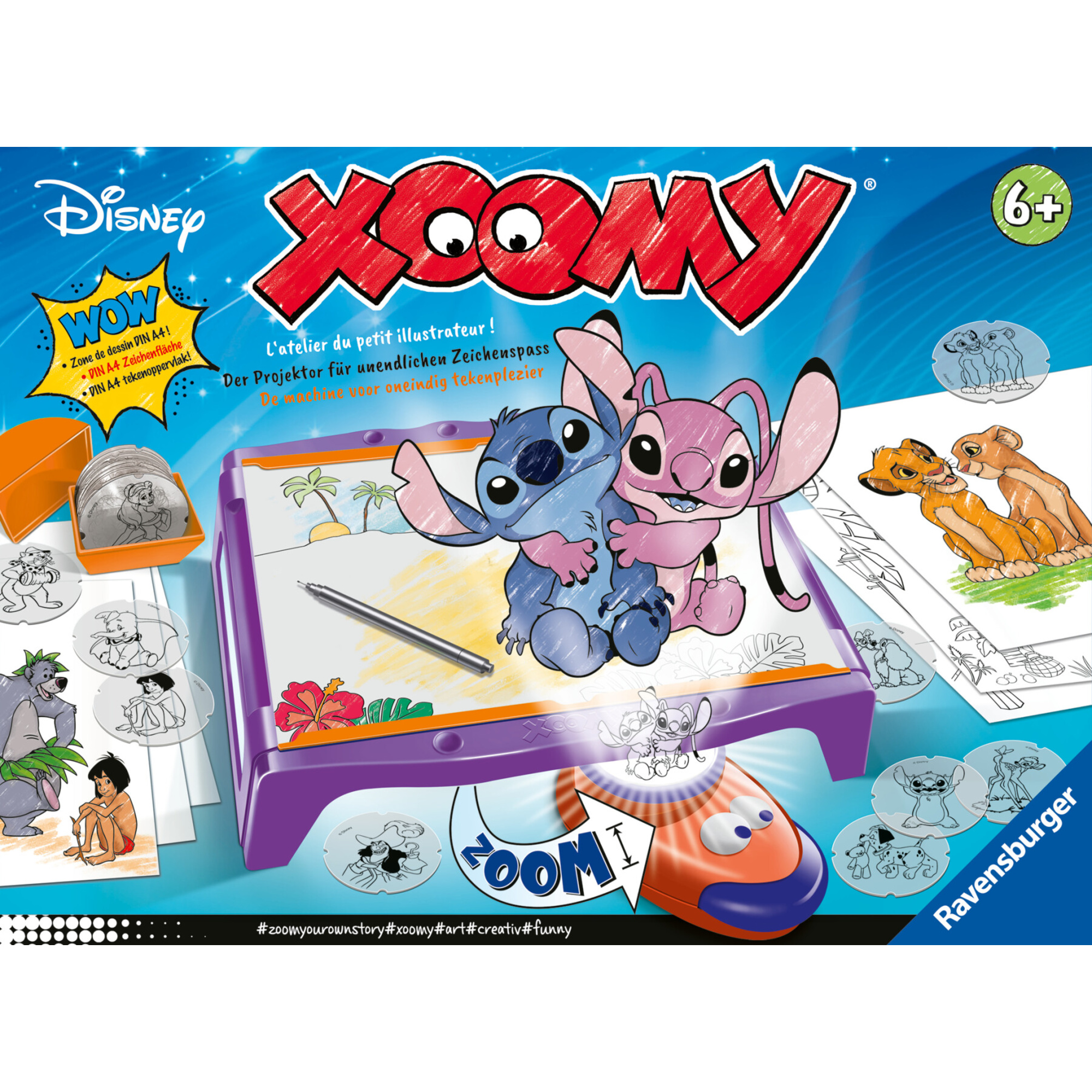 Ravensburger xoomy maxi disney stitch: tavolo a4 con proiettore luminoso e 300 motivi in 72 pellicole. gioco creativo per bimbi 6+. - Disney Stitch