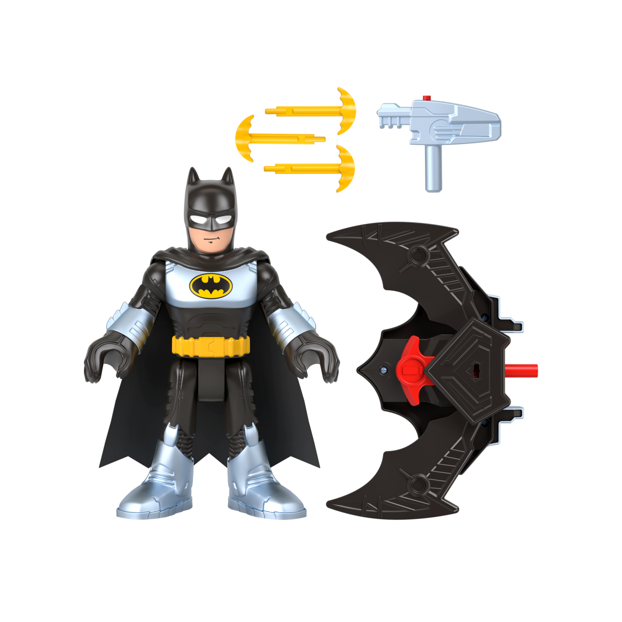 Imaginext dc super friends - batman batglider, action figure xl snodata e batglider trasformabile con lancia-proiettili - IMAGINEXT