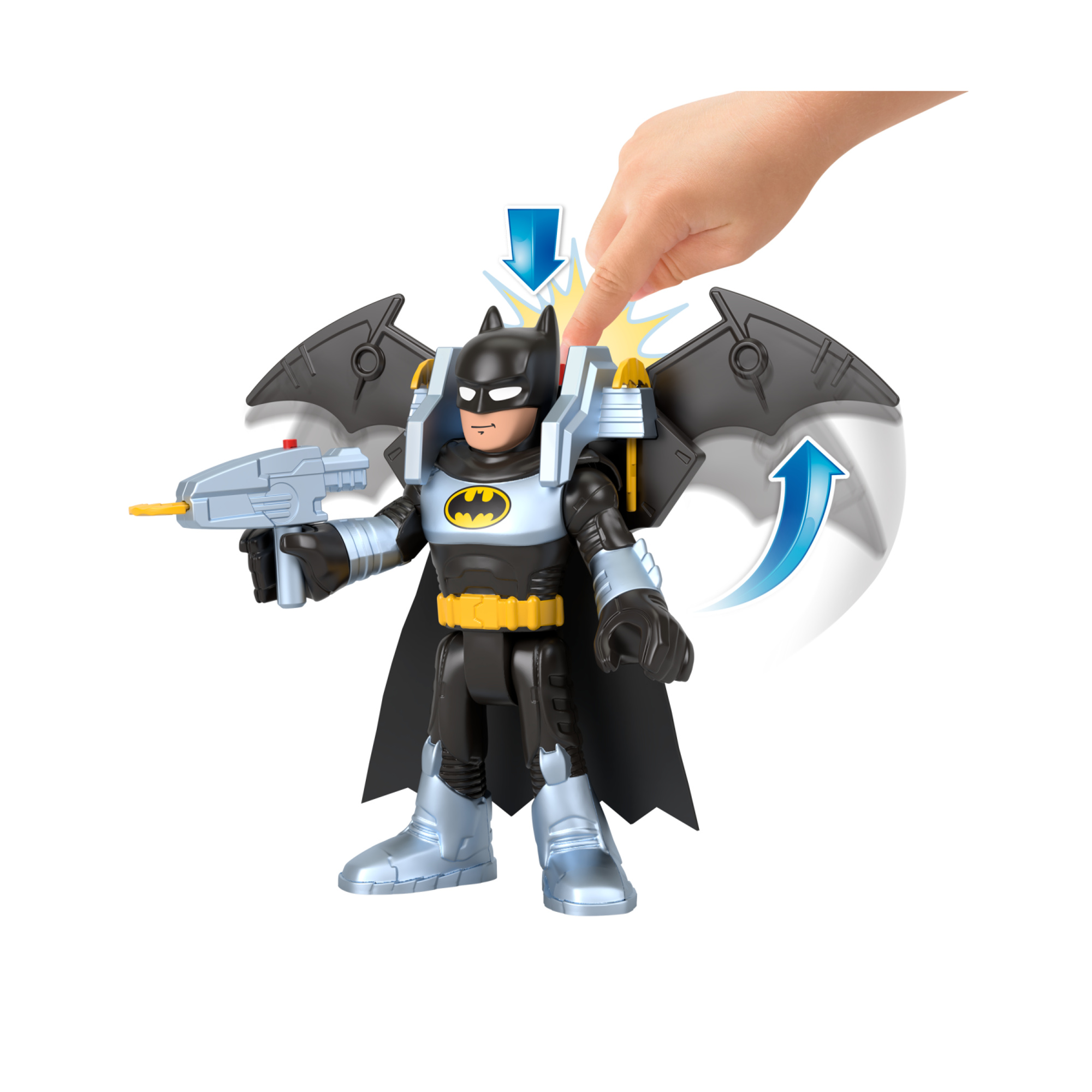 Imaginext dc super friends - batman batglider, action figure xl snodata e batglider trasformabile con lancia-proiettili - IMAGINEXT