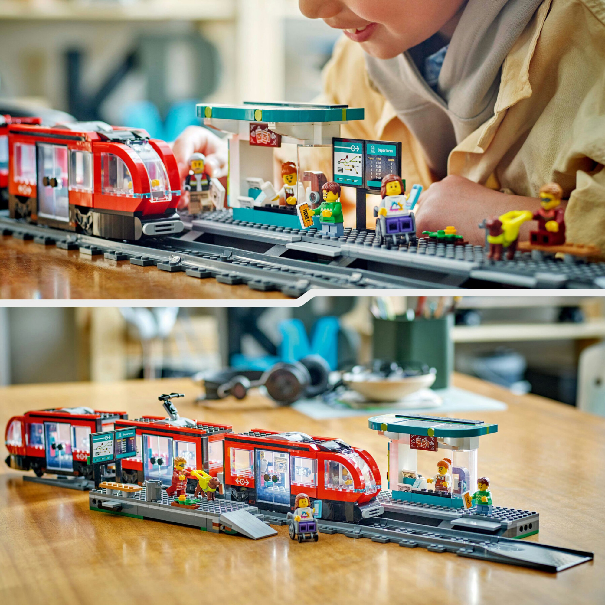 Lego city 60423 tram e fermata del tram, treno giocattolo da costruire con stazione e vagoni ferroviari, giochi per bambini 7+ - LEGO CITY