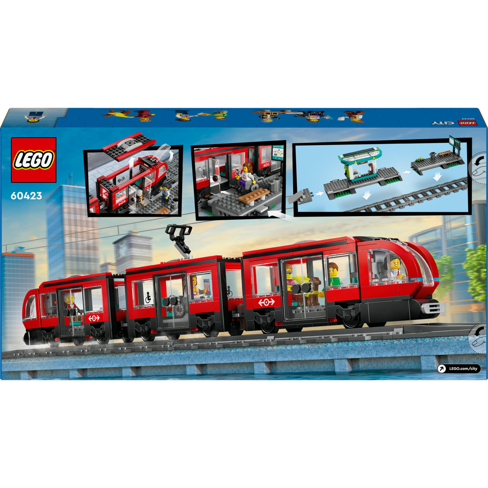 Lego city 60423 tram e fermata del tram, treno giocattolo da costruire con stazione e vagoni ferroviari, giochi per bambini 7+ - LEGO CITY