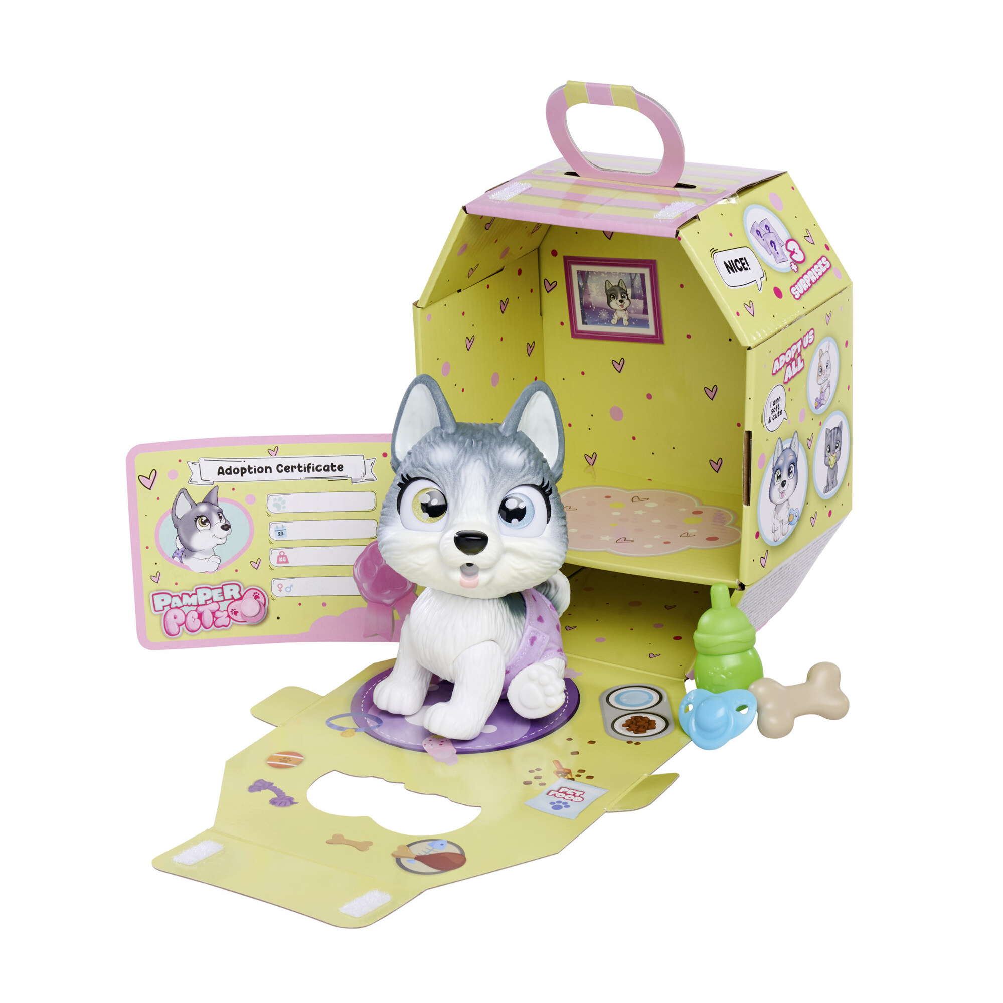 Pamper petz husky con accessori da adottare e coccolare - simpatico cucciolo di husky con funzioni interattive - 