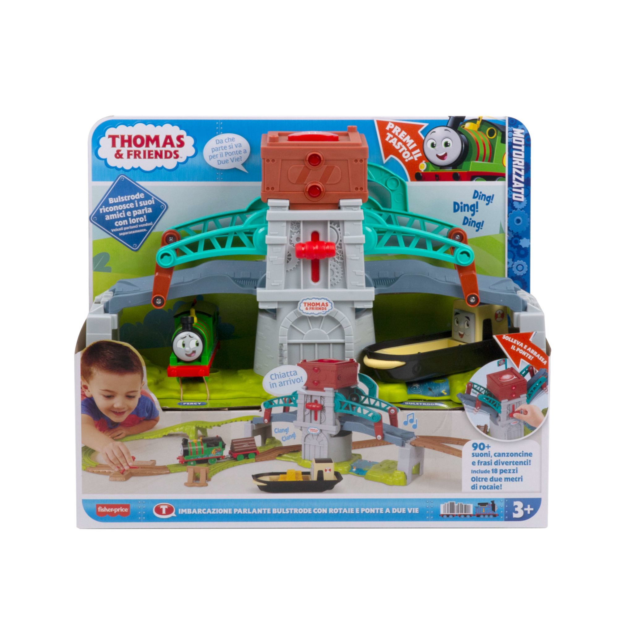 Il trenino thomas - bulstrode e ponte direzionabile, playset pista di 2,4 metri con locomotiva percy inclusa, luci e ponte mobile - THOMAS & FRIENDS