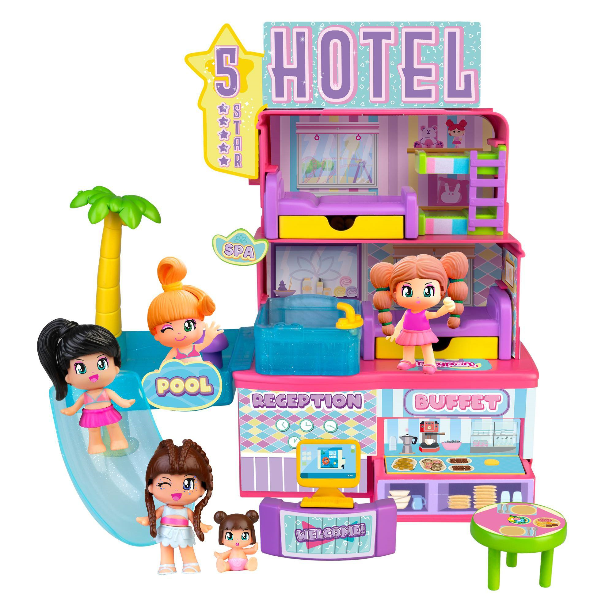 Pinypon 5 star hotel, play set con 2 personaggi e accessori, per bambine/i dai 4 anni - PINYPON