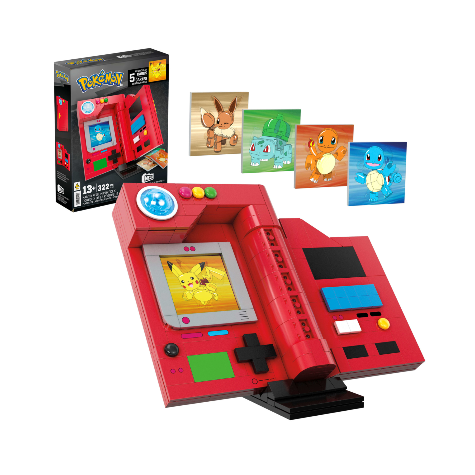 Mega pokémon - pokédex della regione di kanto, set da costruire con 322 pezzi, display, dettagli luminosi e 5 carte pokémon - MEGA BLOCKS