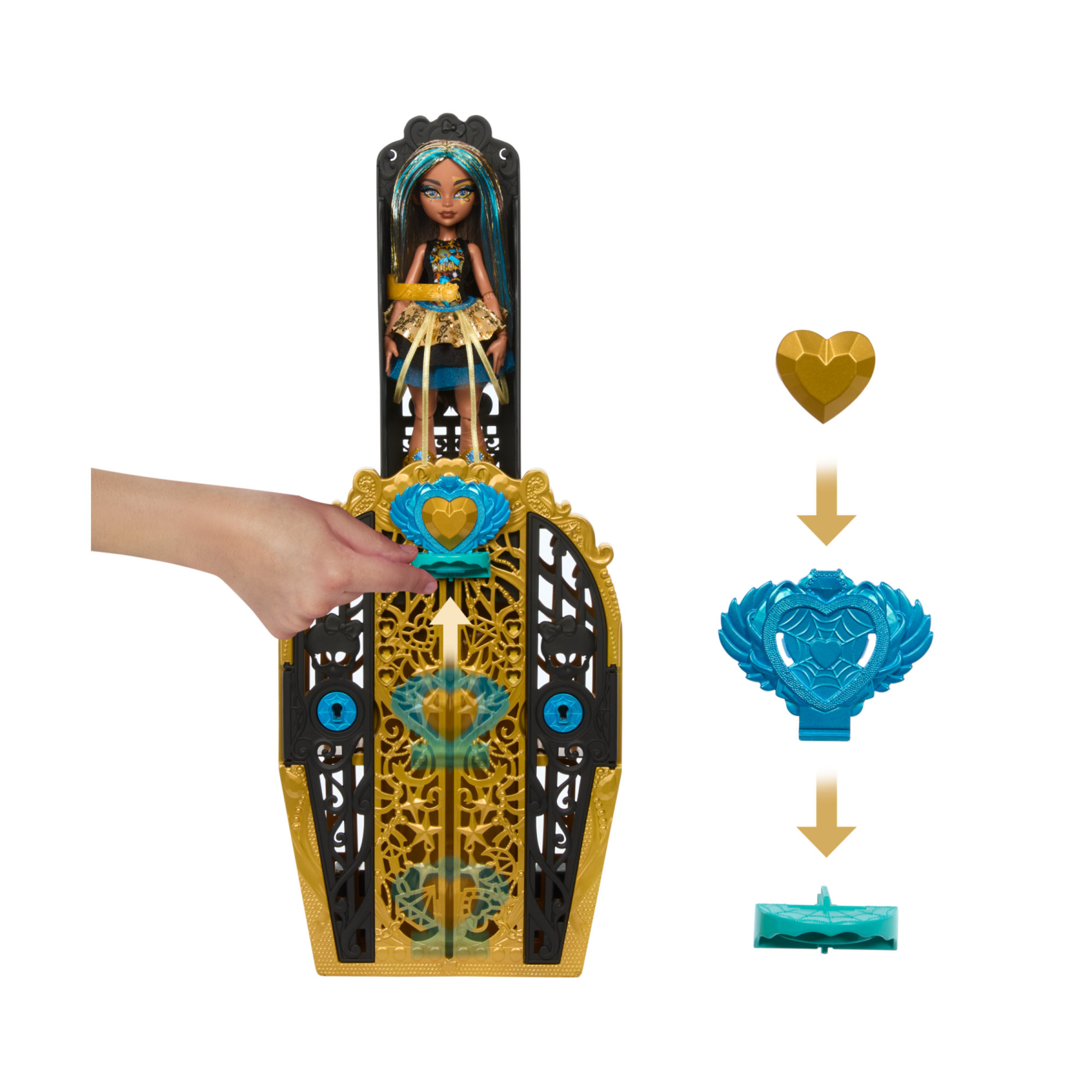 Monster high segreti da brivido - cleo de nile misteri mostruosi, set con bambola e guardaroba, 19 accessori e capi d'abbigliamento a sorpresa inclusi - Monster High