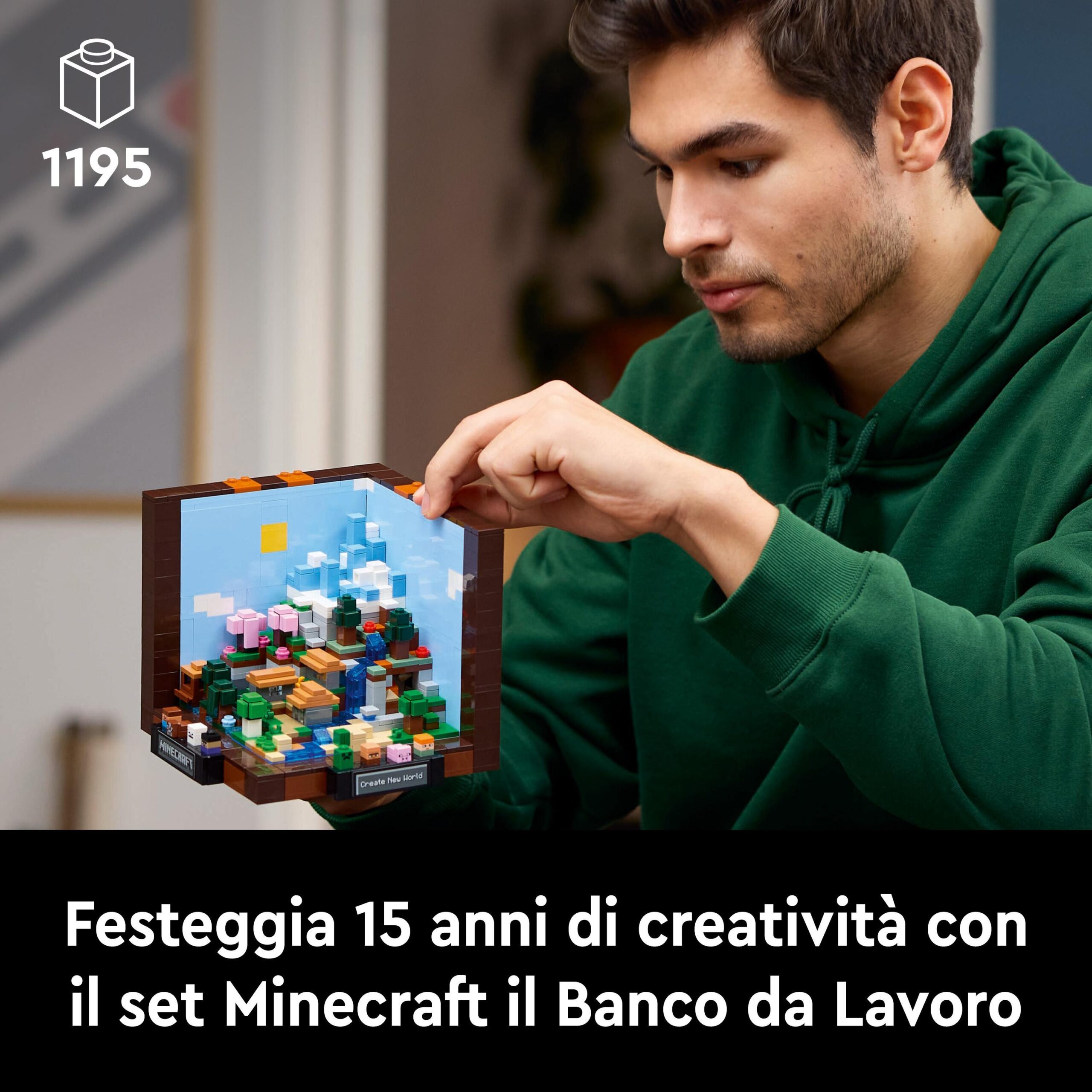 Lego minecraft 21265 banco da lavoro, modellino da costruire per il 15° anniversario del videogioco, regalo per fan adulti - MINIONS