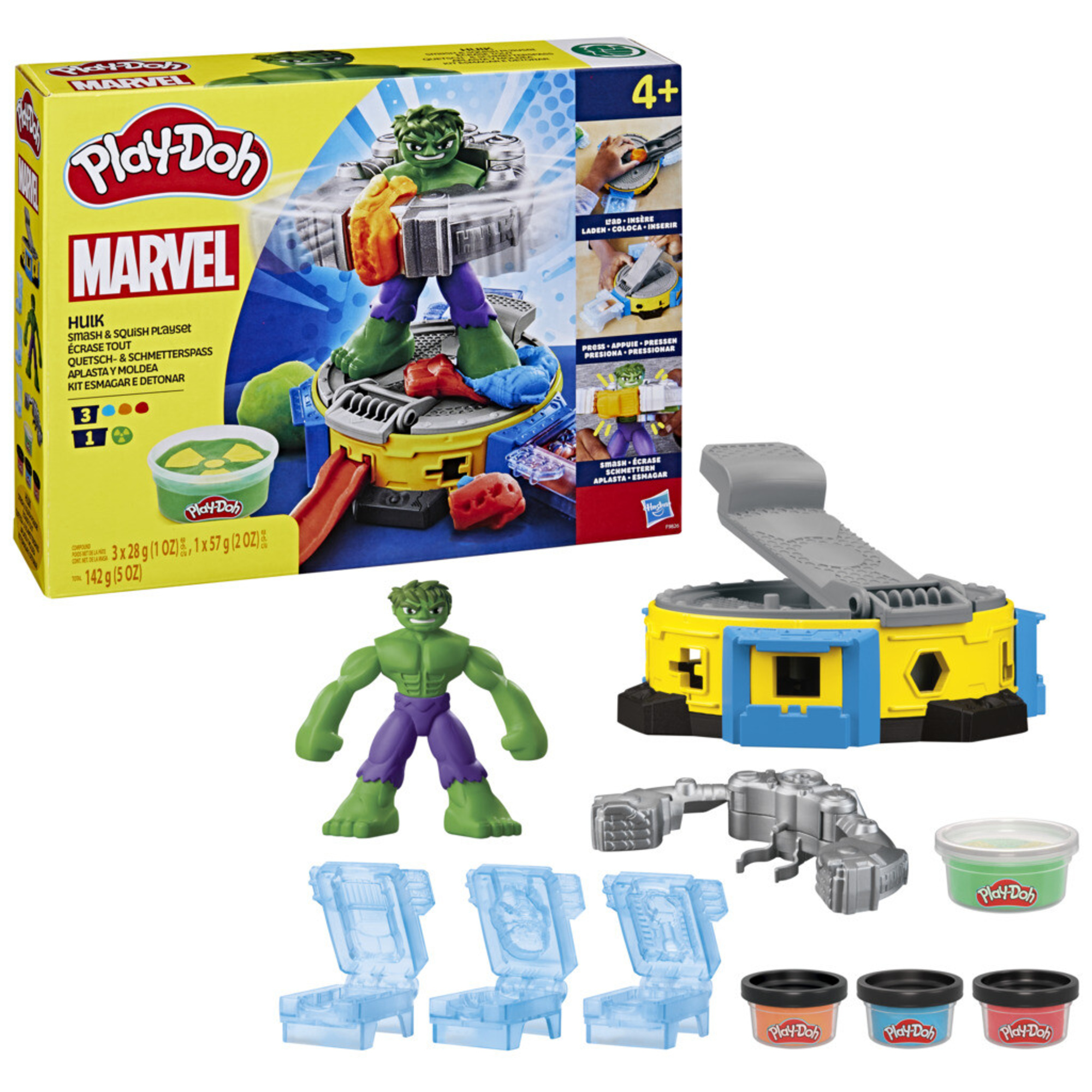 Play-doh marvel - hulk smash & squish, set da gioco distruggi e schiaccia di hulk - PLAY-DOH