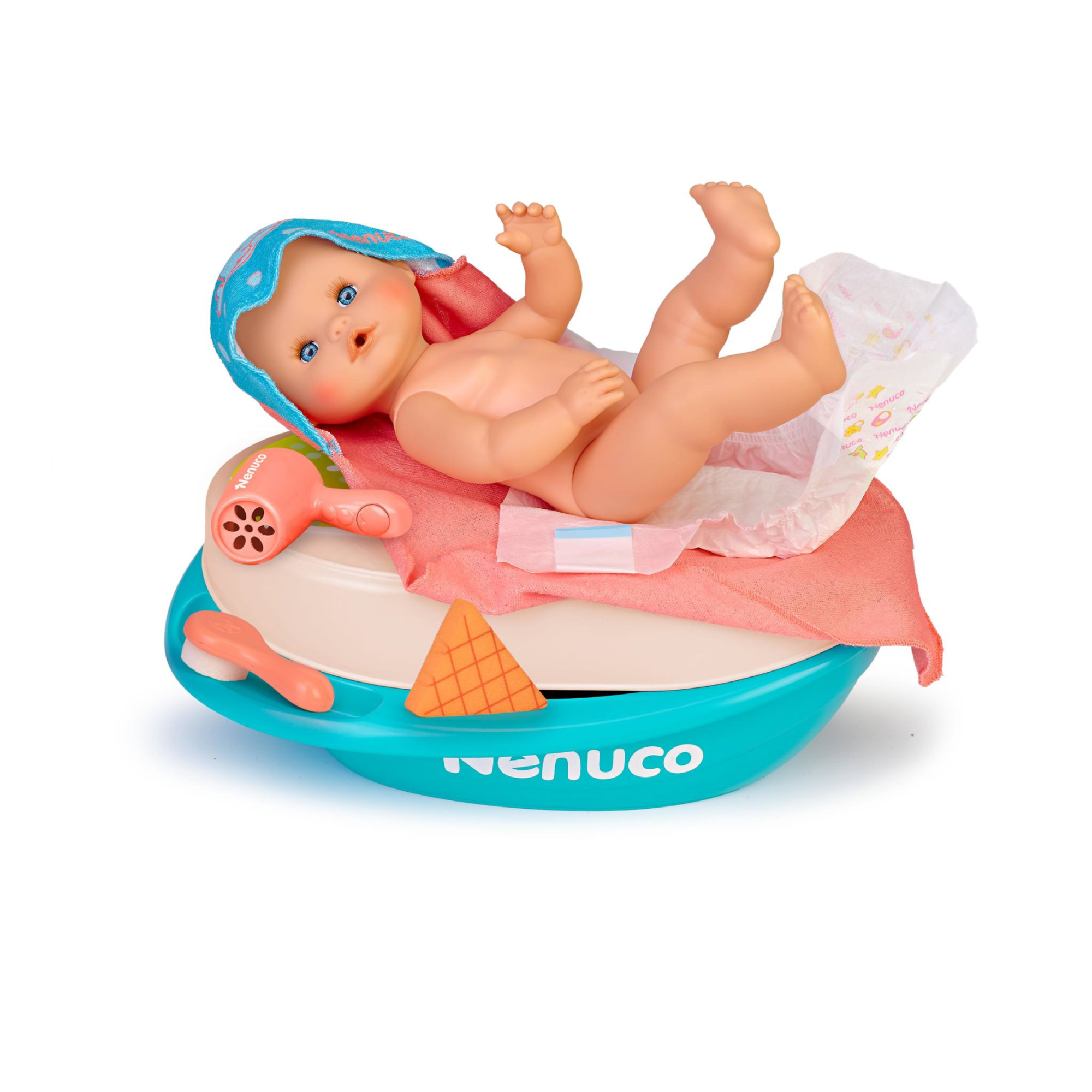 Nenuco bagnetto con le bolle, bambola 35 cm corpo rigido, con accessorio 2 in 1: bagnetto e fasciatoio, per bambine/i dai 3 anni - NENUCO