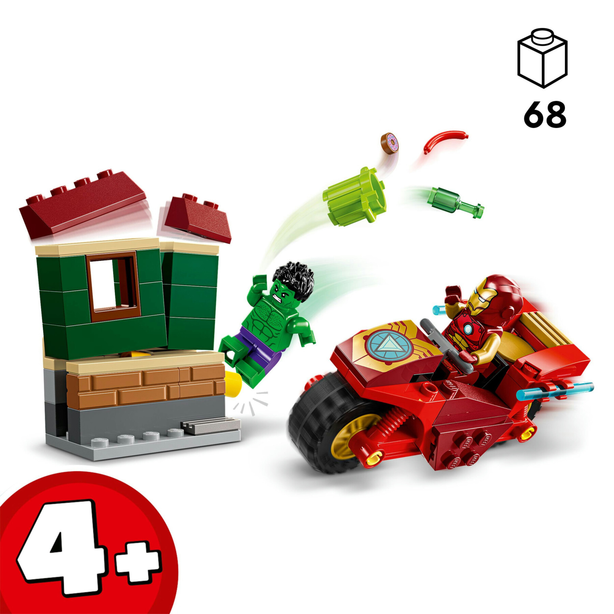 Lego marvel 76287 iron man con moto e the hulk, giocattolo con 2 minifigure di supereroi avengers, giochi per bambini 4+ - Lego