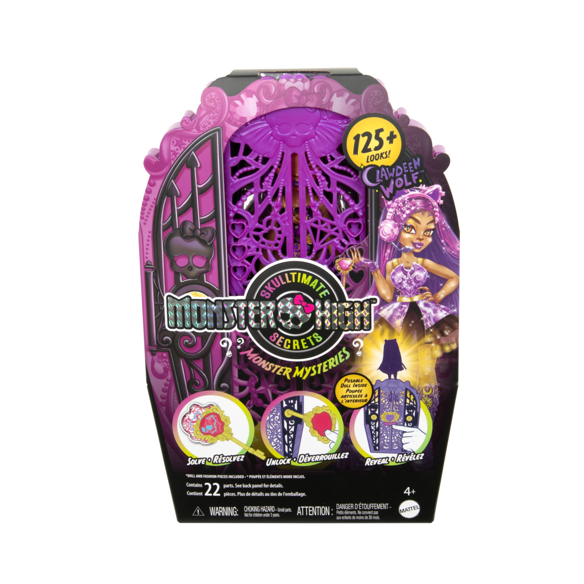 Monster high - segreti da brivido clawdeen wolf misteri mostruosi, set con bambola e guardaroba, 19 soprese e capi d'abbigliamento inclusi - Monster High