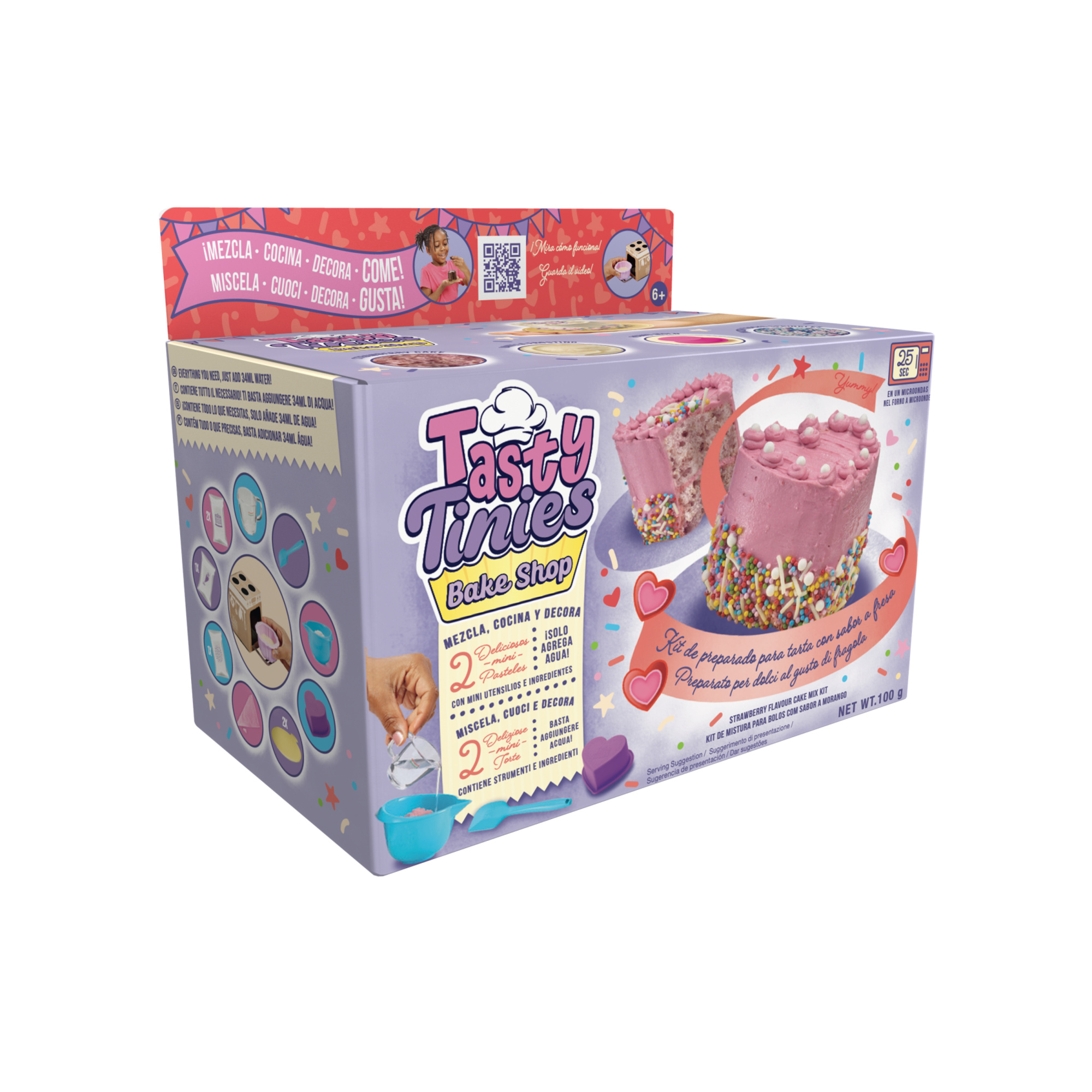 Tasty tinies - kit da cucina con 2 torte - pasticceria creativa bambini 6+ - glassa + decorazione + accessori - 25 sec cottura microonde - 