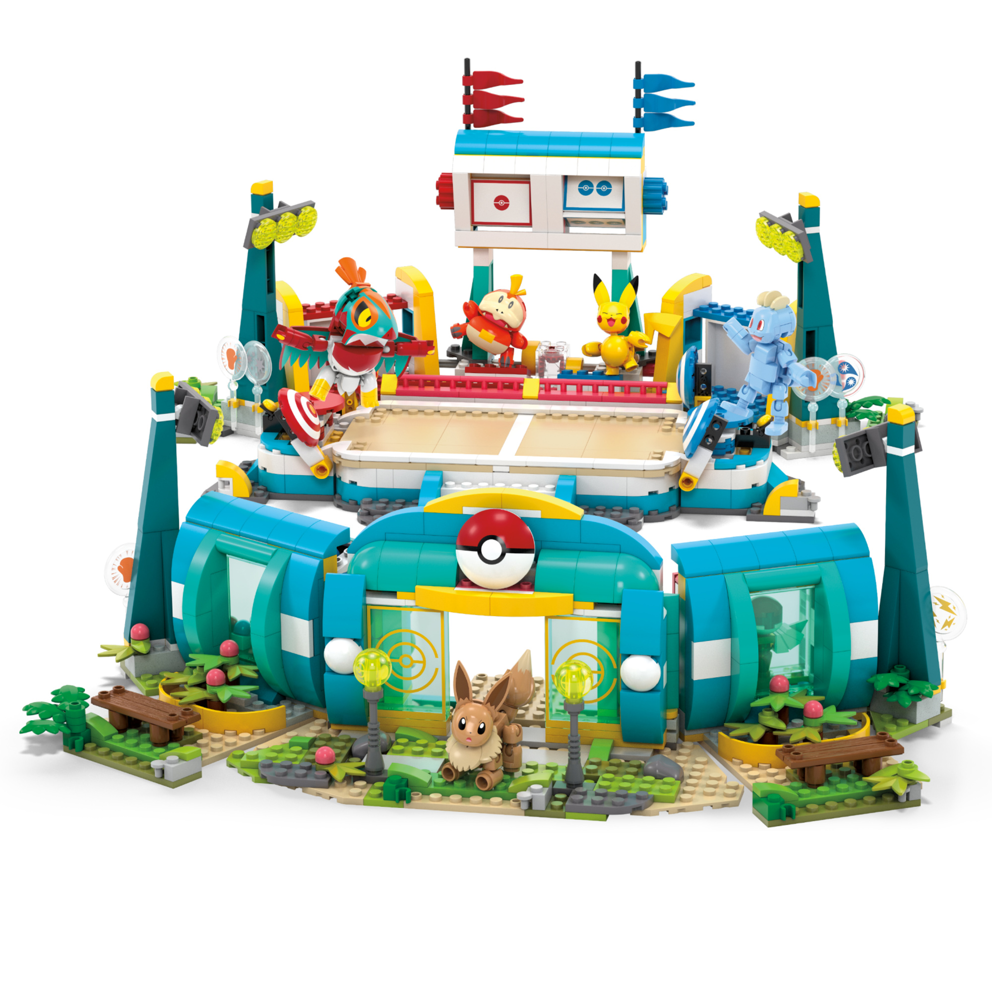 Mega pokémon - palestra adventure builder, set centro allenamento da costruire con 1101 pezzi, include 5 personaggi snodati - MEGA BLOCKS