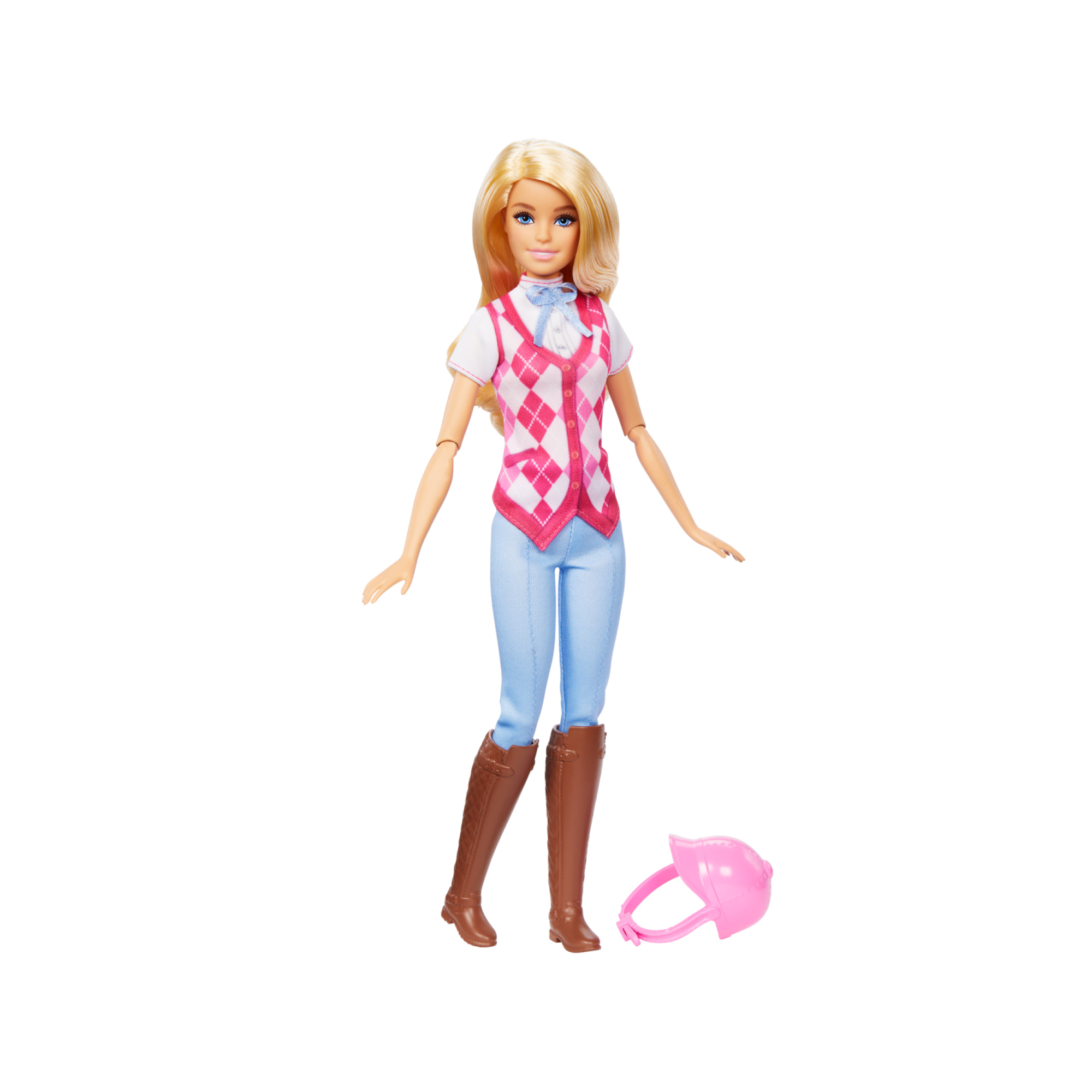 Barbie malibu, bambola bionda con outifit e accessori da equitazione inclusi - Barbie