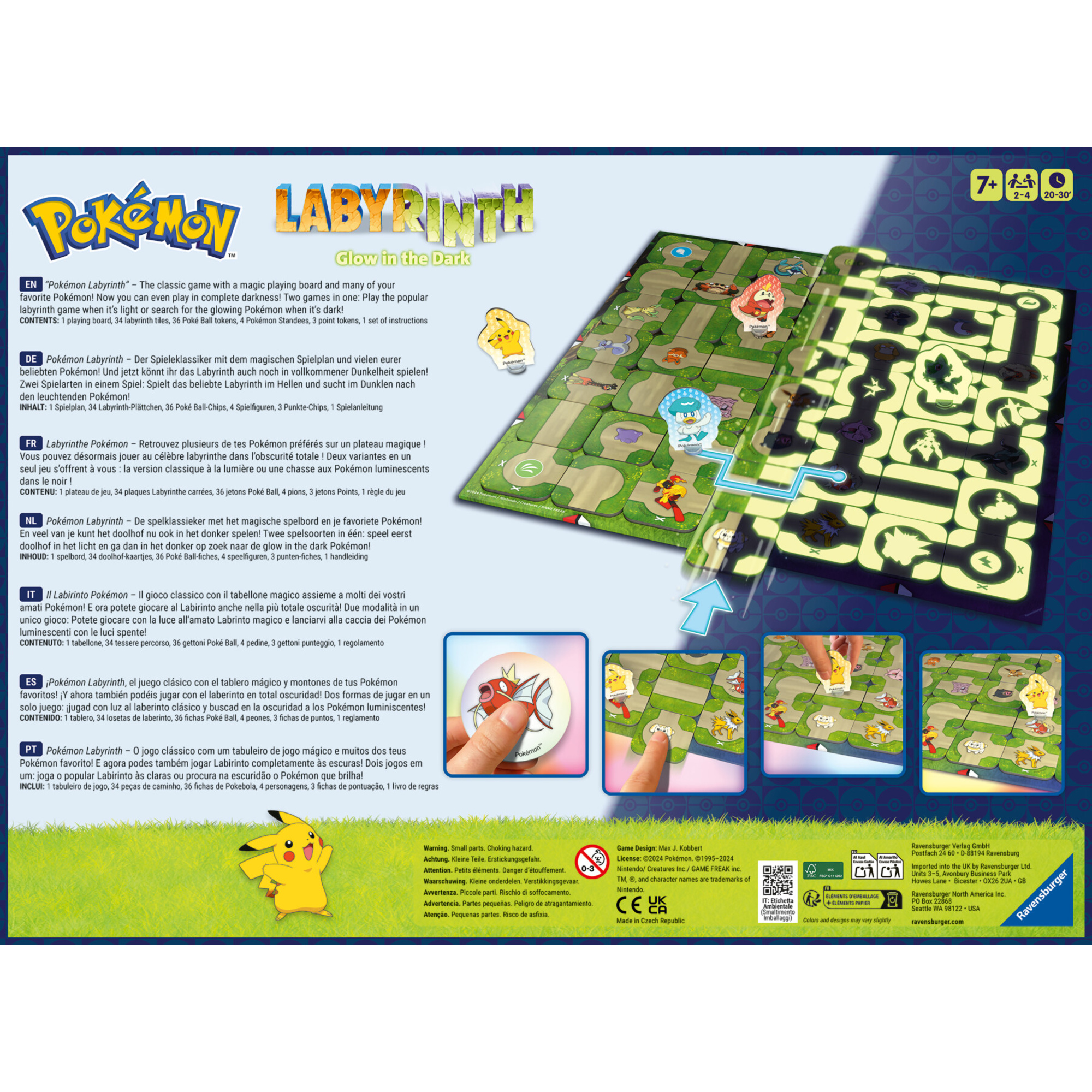 Ravensburger - labirinto pokémon glow in the dark: gioco da tavolo per 2-4 giocatori, ideale per bambini 7+, edizione in italiano - POKEMON