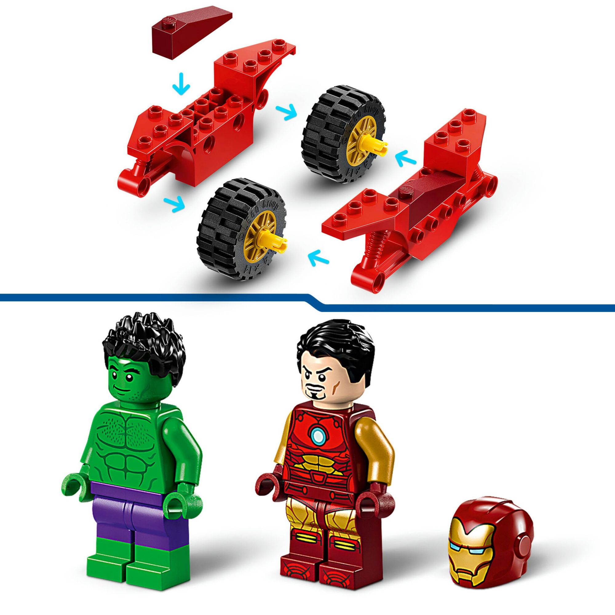 Lego marvel 76287 iron man con moto e the hulk, giocattolo con 2 minifigure di supereroi avengers, giochi per bambini 4+ - Lego