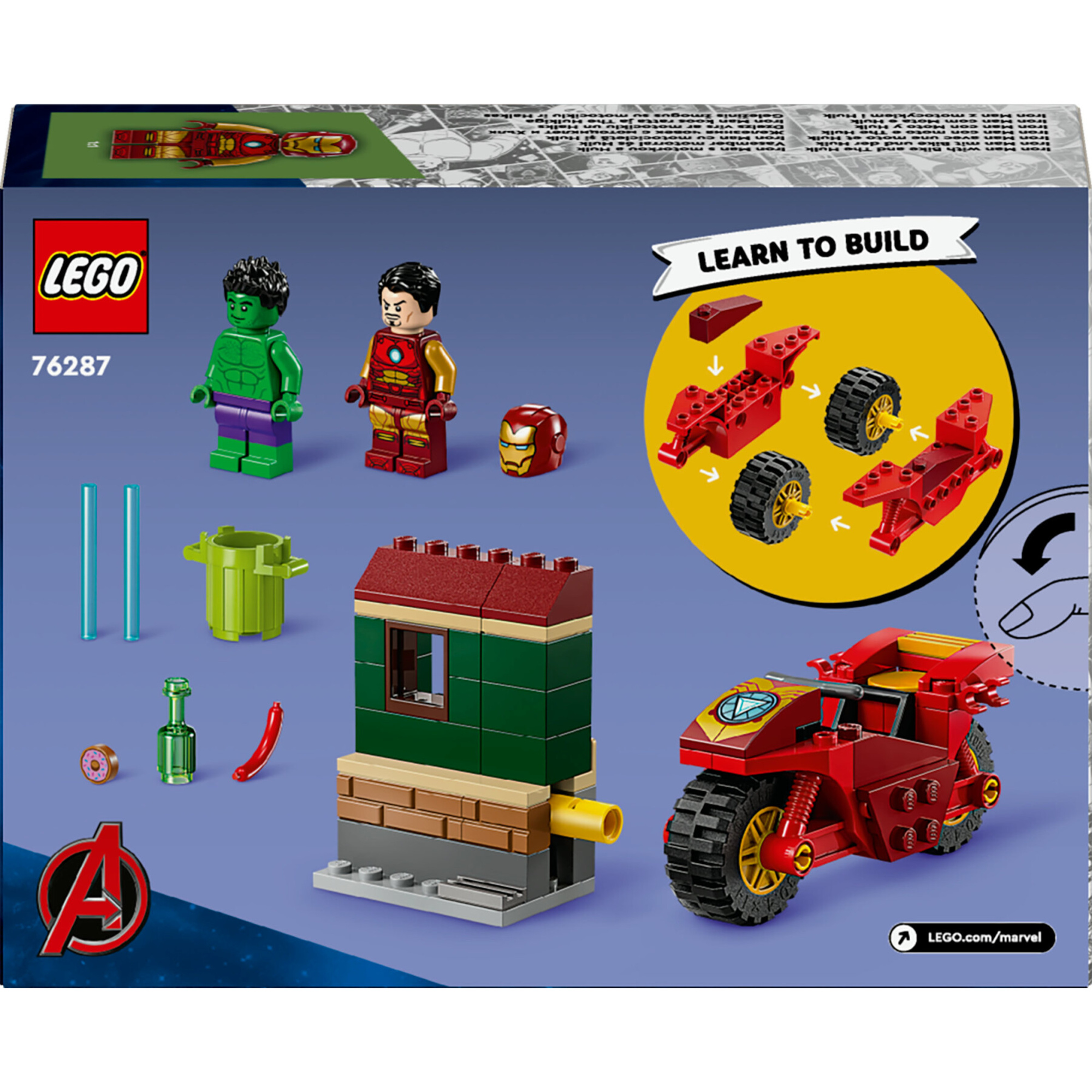 Lego marvel 76287 iron man con moto e the hulk, giocattolo con 2 minifigure di supereroi avengers, giochi per bambini 4+ - Lego