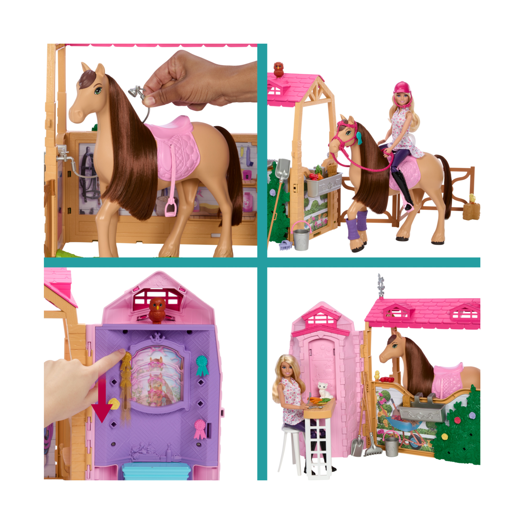 Barbie playset stalla con bambola e cavallo 6 aree di gioco e 25 accessori inclusi Toys Center