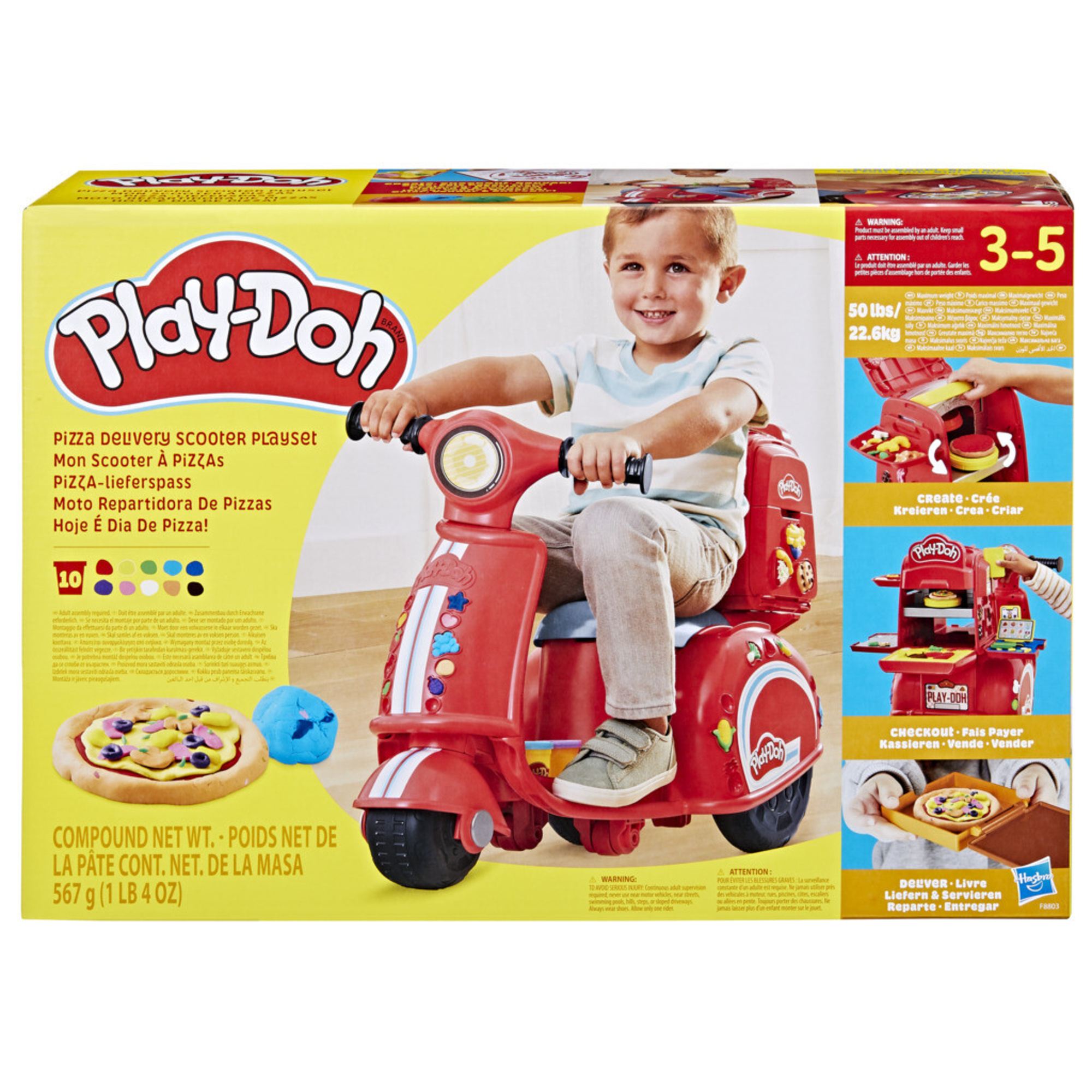 Play-doh - pizza delivery scooter, playset con scooter per consegnare le pizze, attività manuali per bambini e bambine - PLAY-DOH