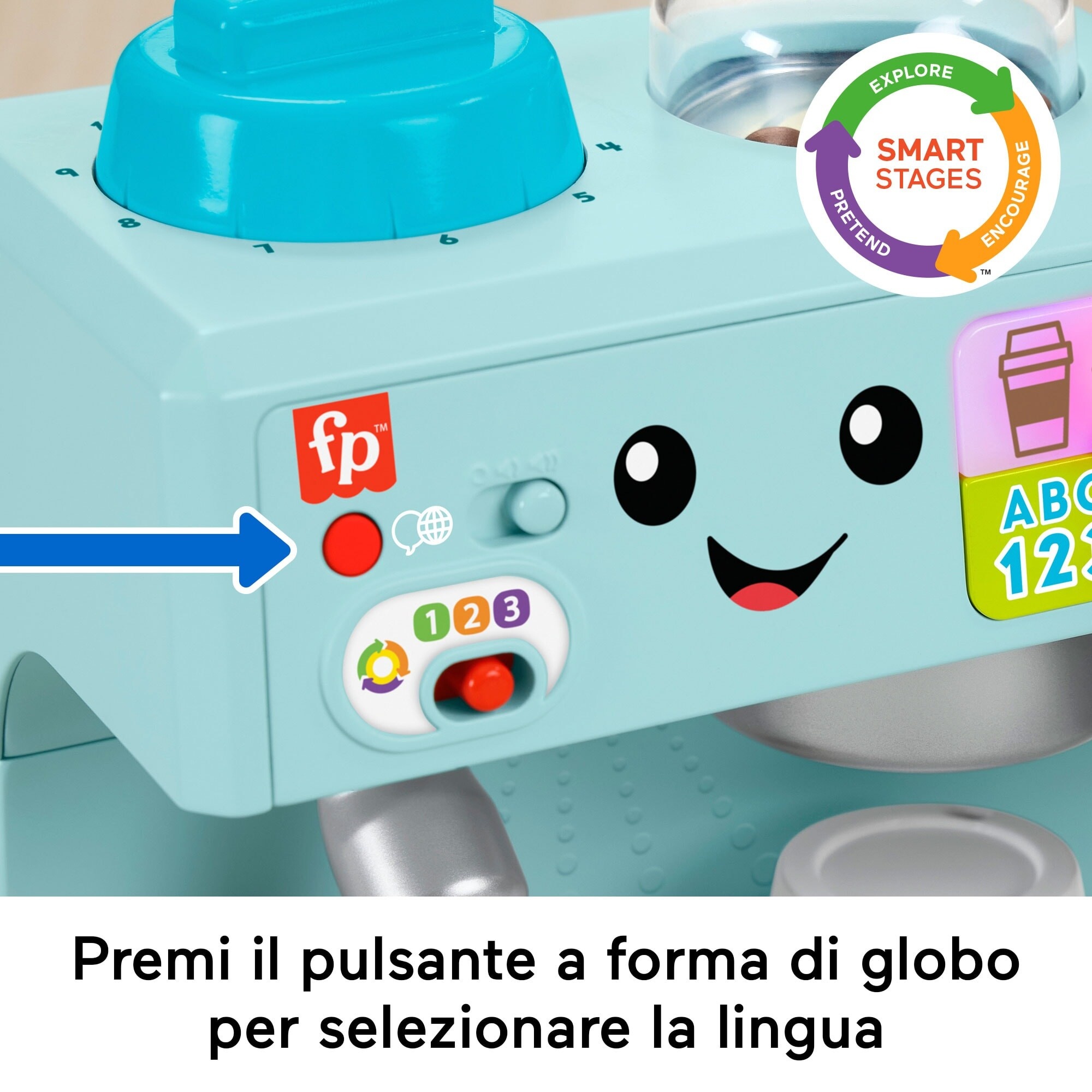 Fisher-price - la mia prima macchinetta del caffè, set smart stages per l'apprendimento con pulsanti, musica e suoni - 