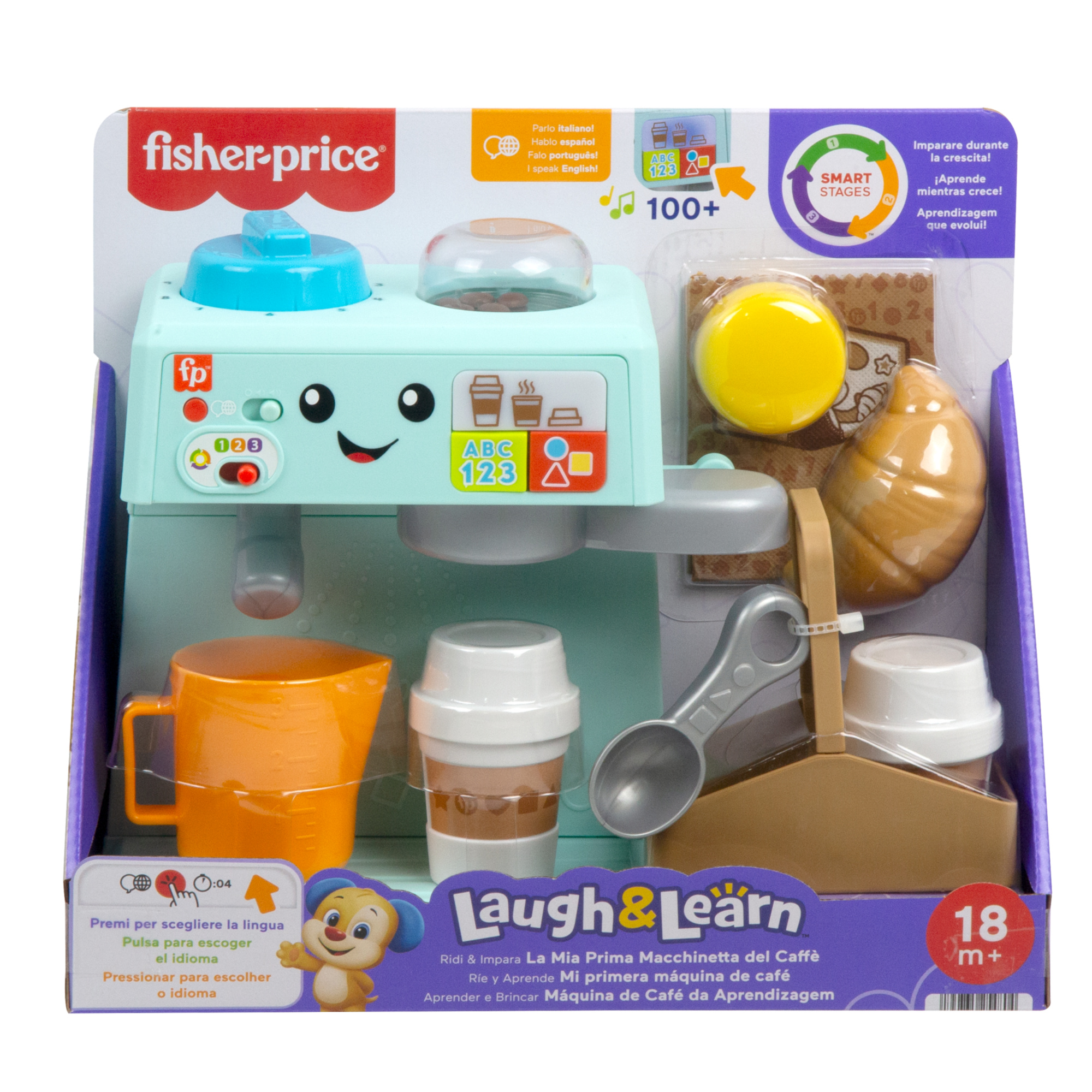 Fisher-price - la mia prima macchinetta del caffè, set smart stages per l'apprendimento con pulsanti, musica e suoni - 