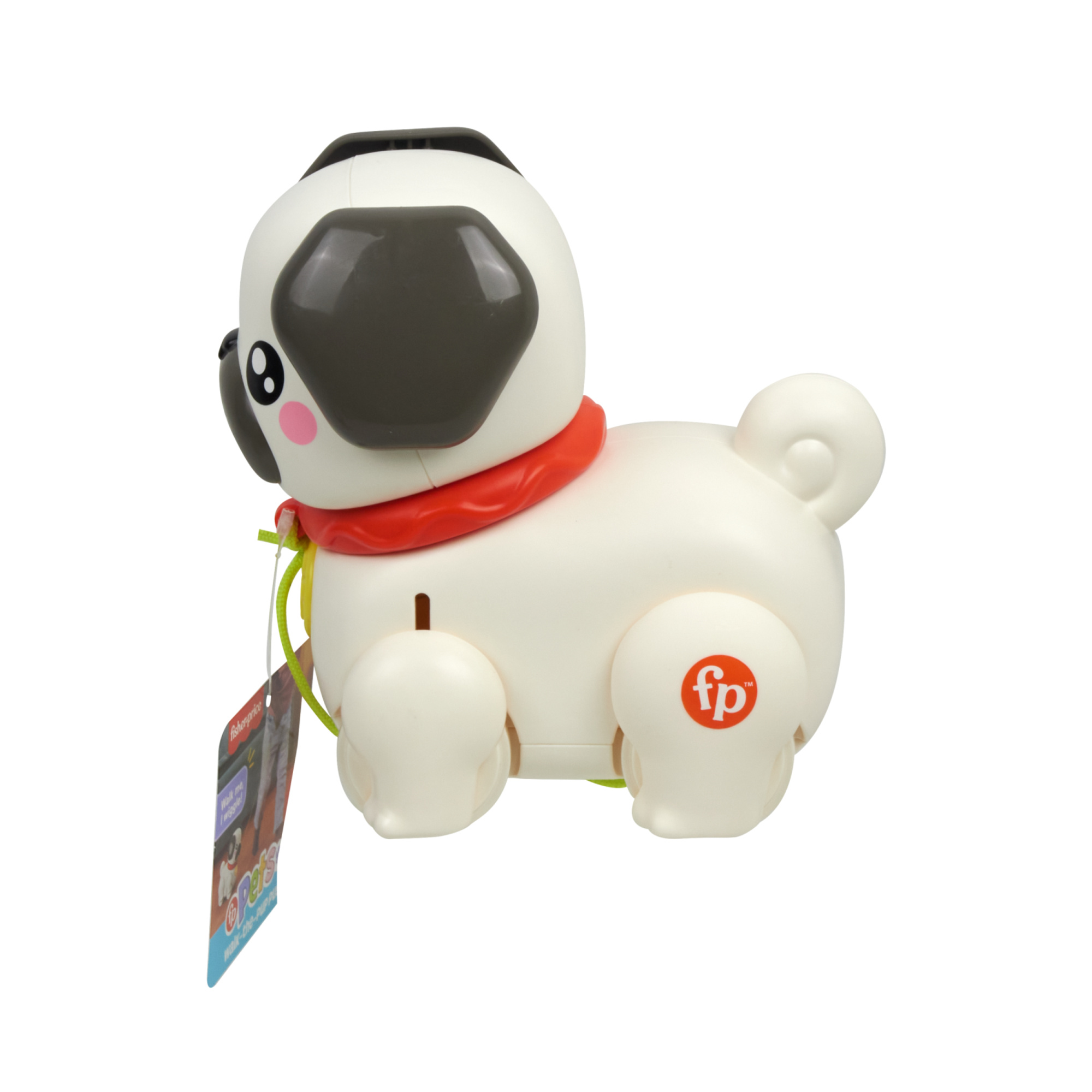 Fisher-price pets - carlino cammina con me, cucciolo trainabile con guinzaglio e suoni, incoraggia a camminare e abbaia con il movimento - 