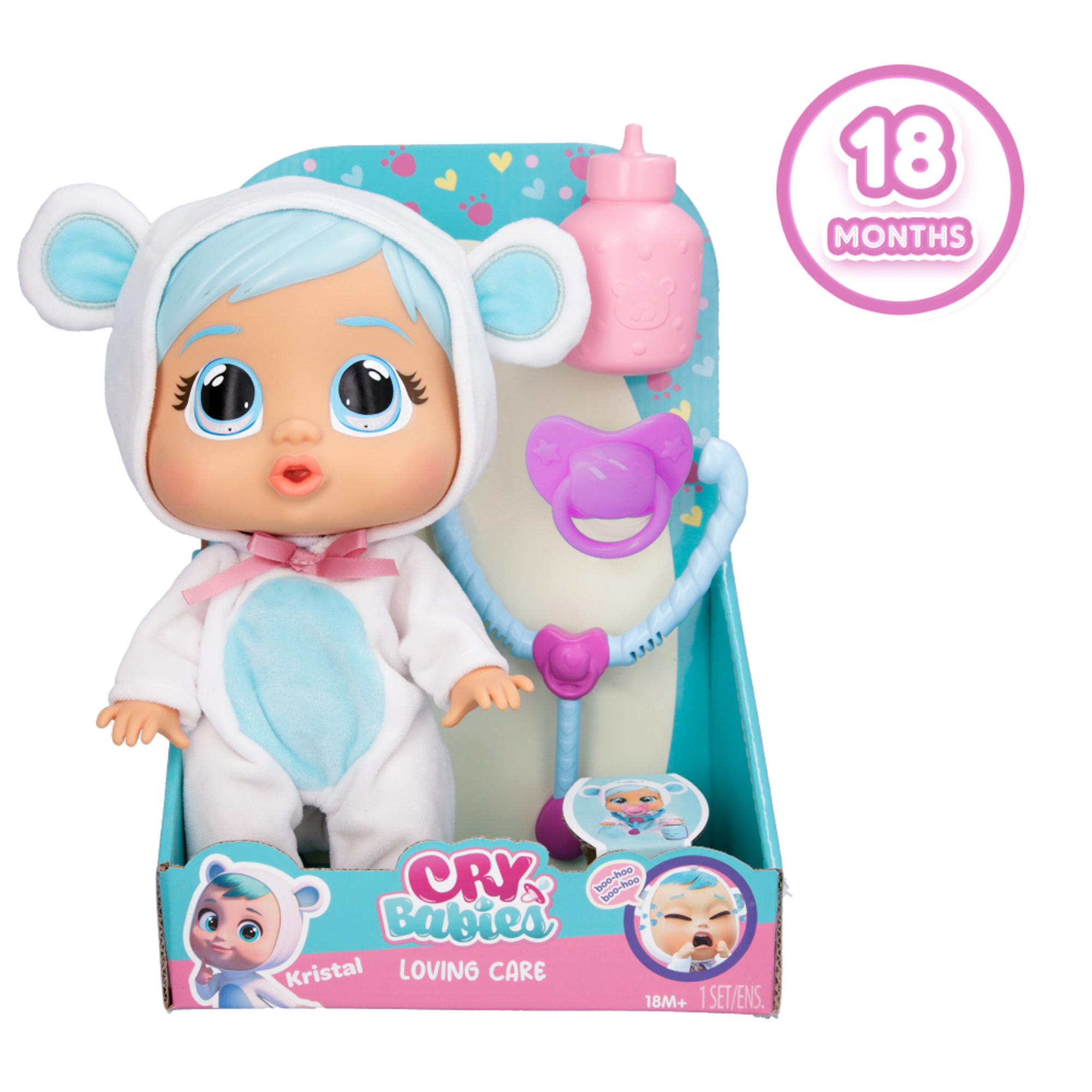 Cry babies loving care kristal, bambola orsetto con accessori dottore - CRY BABIES