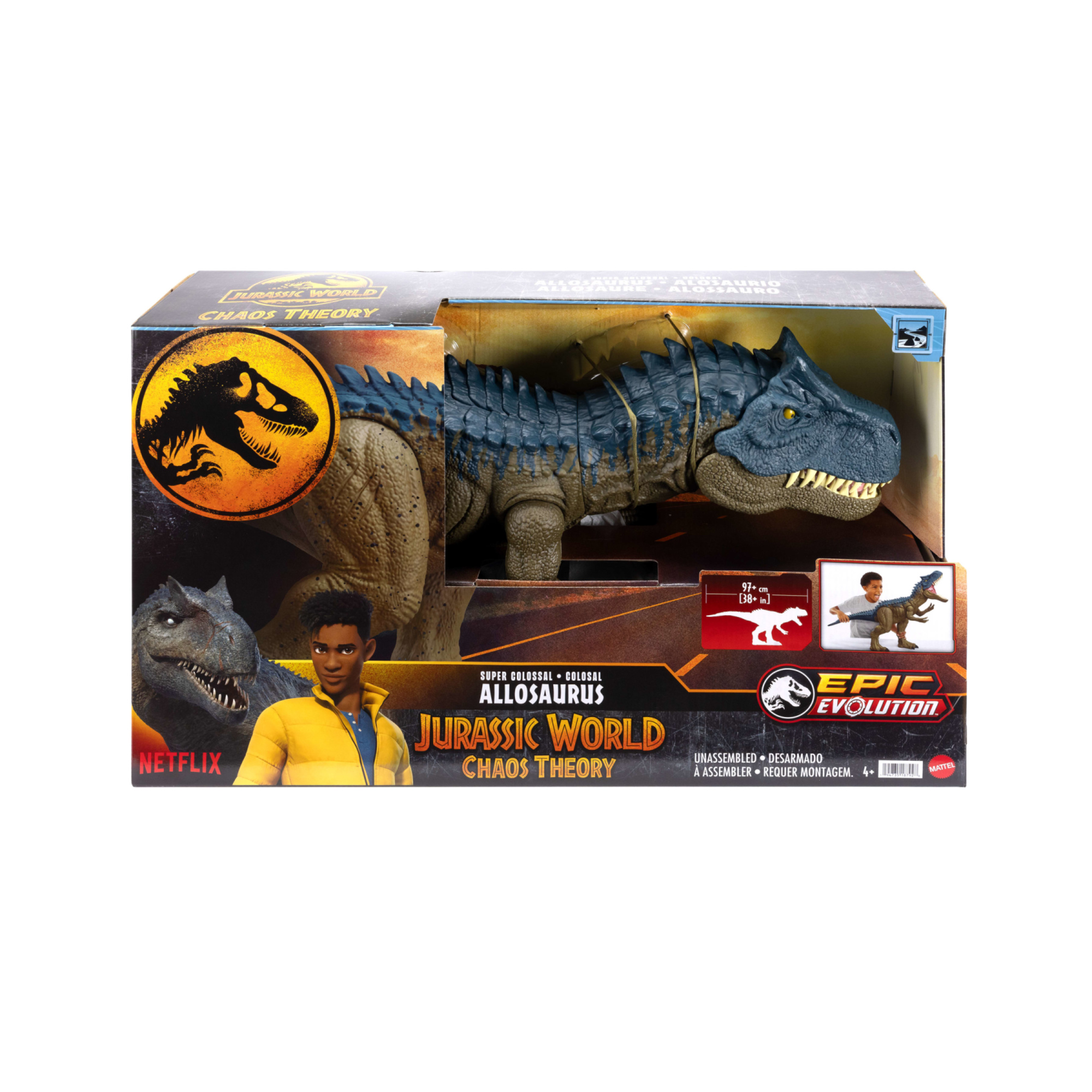 Jurassic world - allosauro super colossale, dinosauro xl con dorso acuminato - Jurassic World