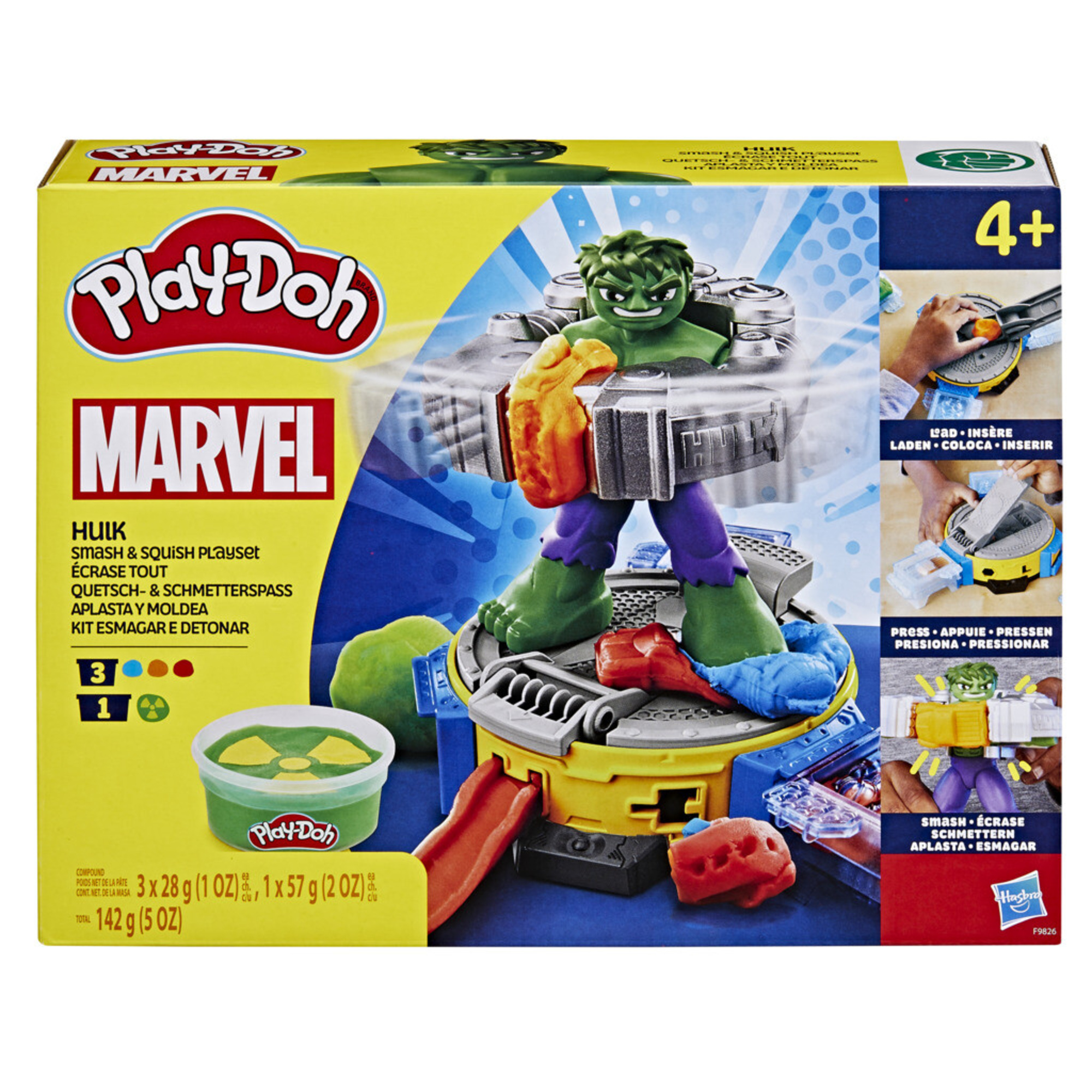 Play-doh marvel - hulk smash & squish, set da gioco distruggi e schiaccia di hulk - PLAY-DOH