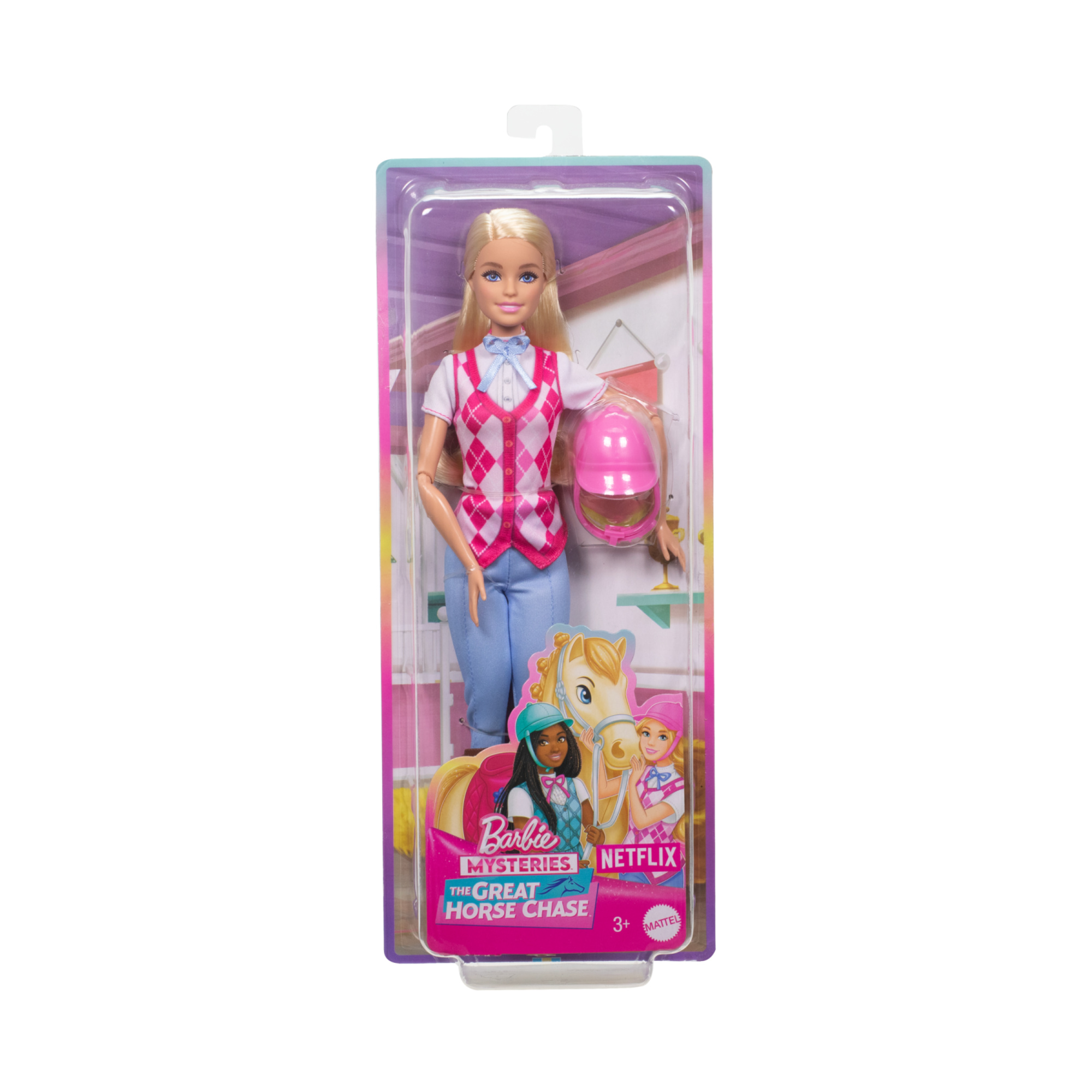 Barbie malibu, bambola bionda con outifit e accessori da equitazione inclusi - Barbie