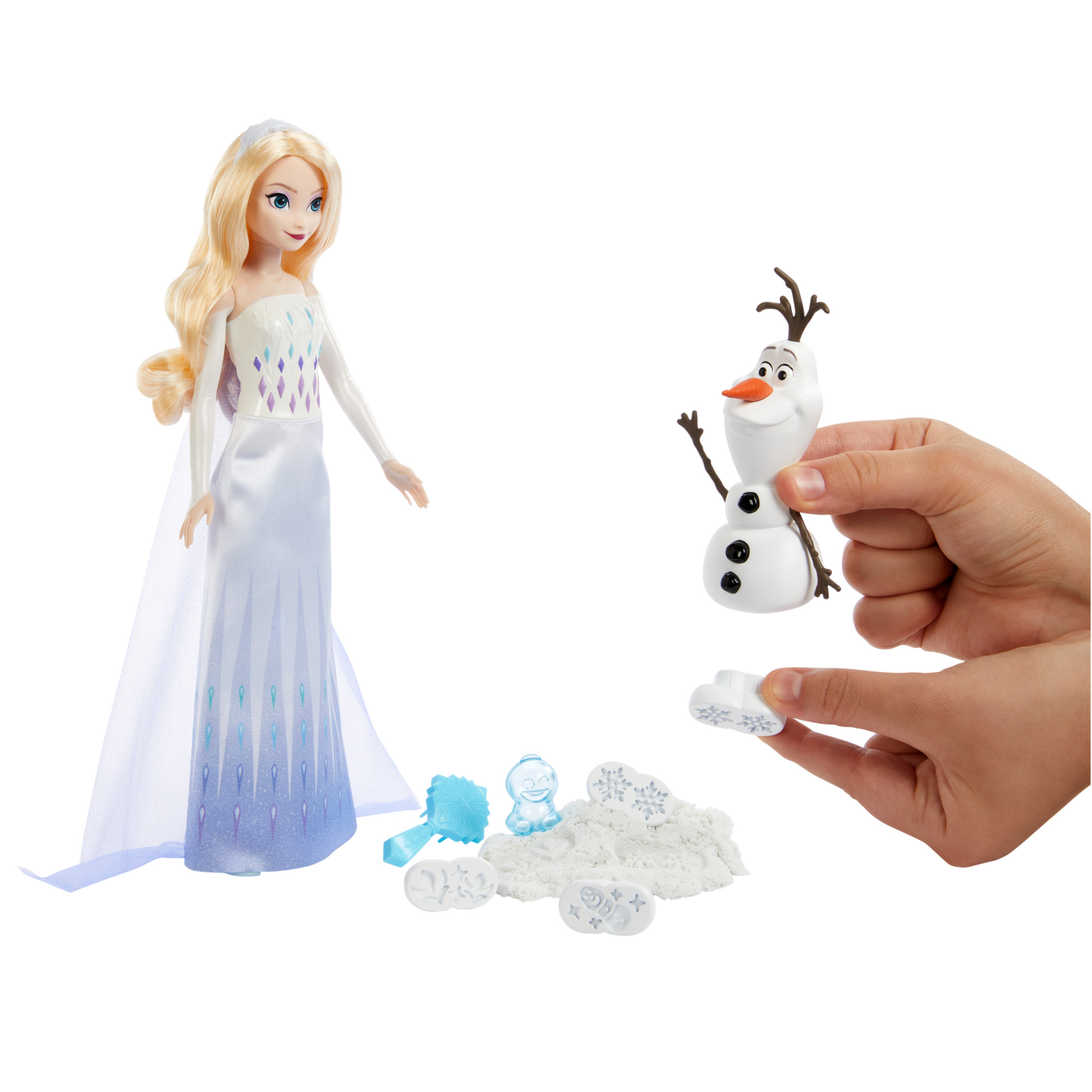 Disney frozen - le avventure di elsa e olaf, set con bambola elsa, personaggio olaf e sabbia modellabile - Frozen