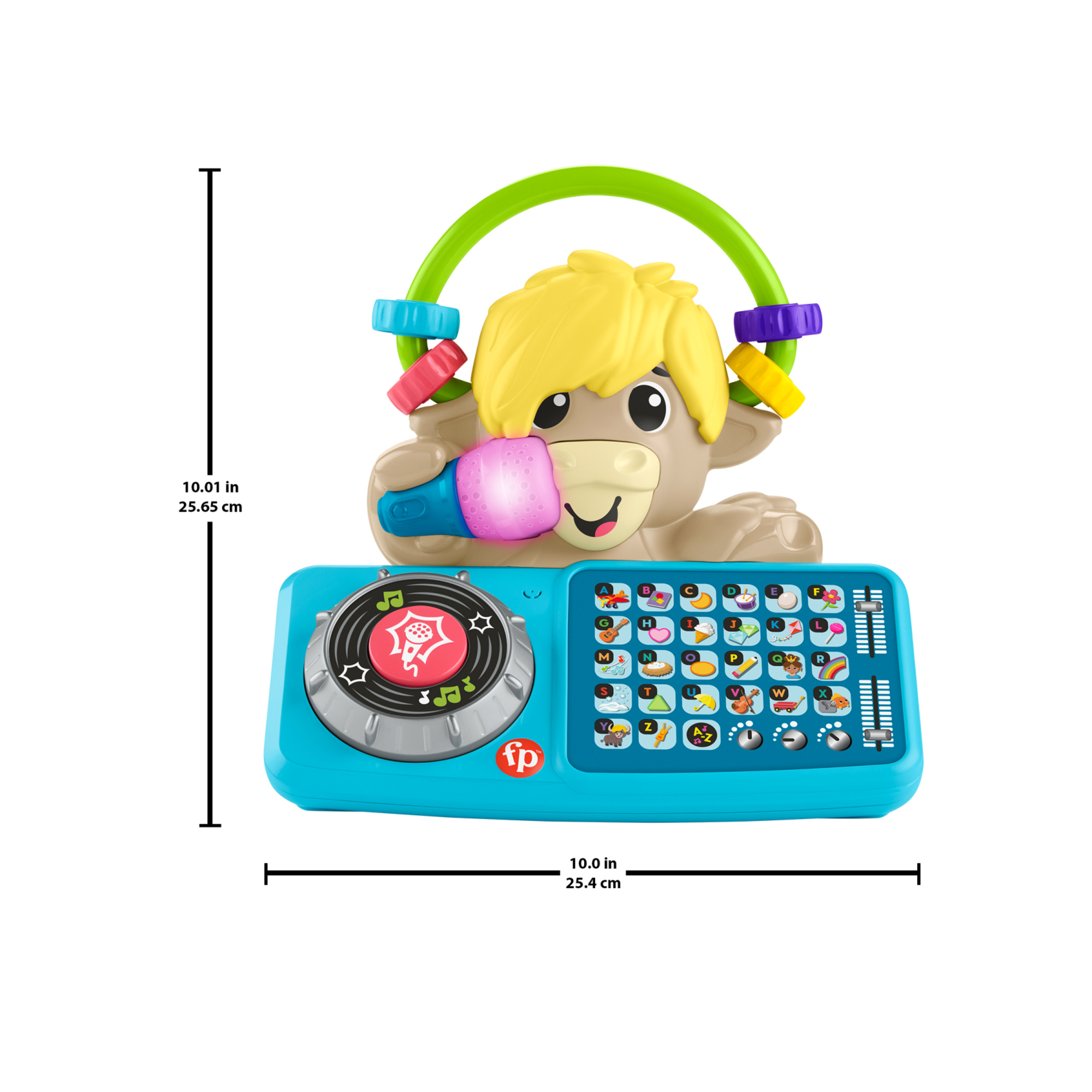 Fisher- price animal band - lello il torello prime parole, toro interattivo per l'apprendimento con tasti a forma di lettera e 115 canzoni - 