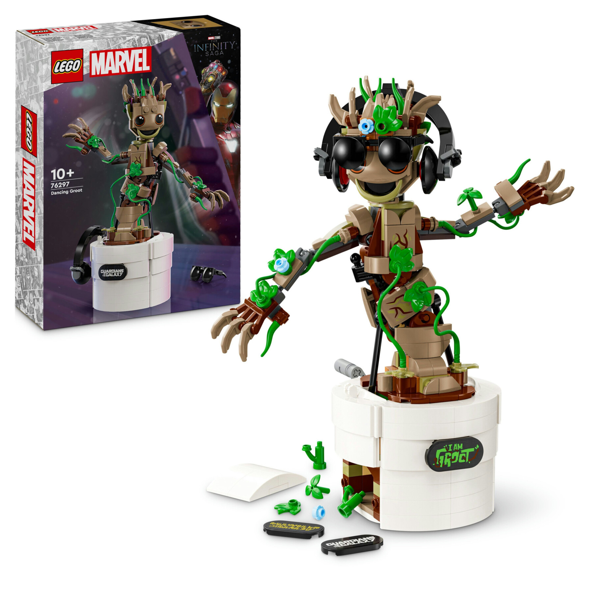 Lego marvel 76297 groot ballerino, personaggio giocattolo con funzione danzante, giochi animati bambini 7+ fan degli avengers - Lego