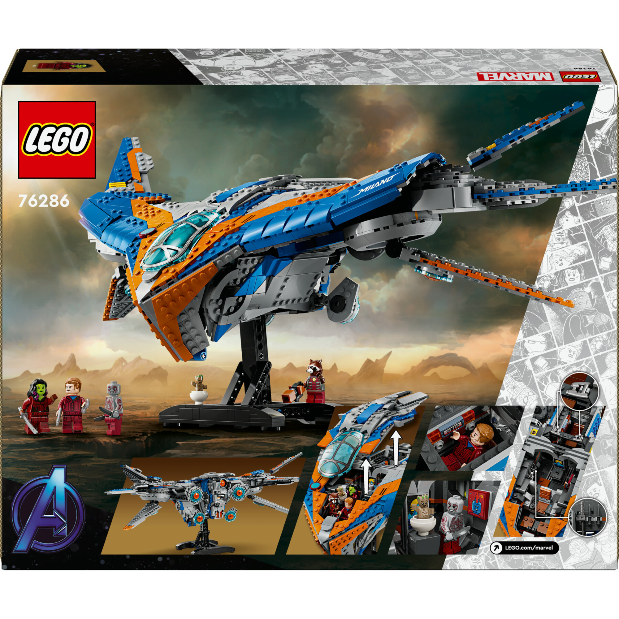 Lego marvel 76286 guardiani della galassia: milano, astronave giocattolo con 4 supereroi, regalo per bambini 12+ da collezione - Lego