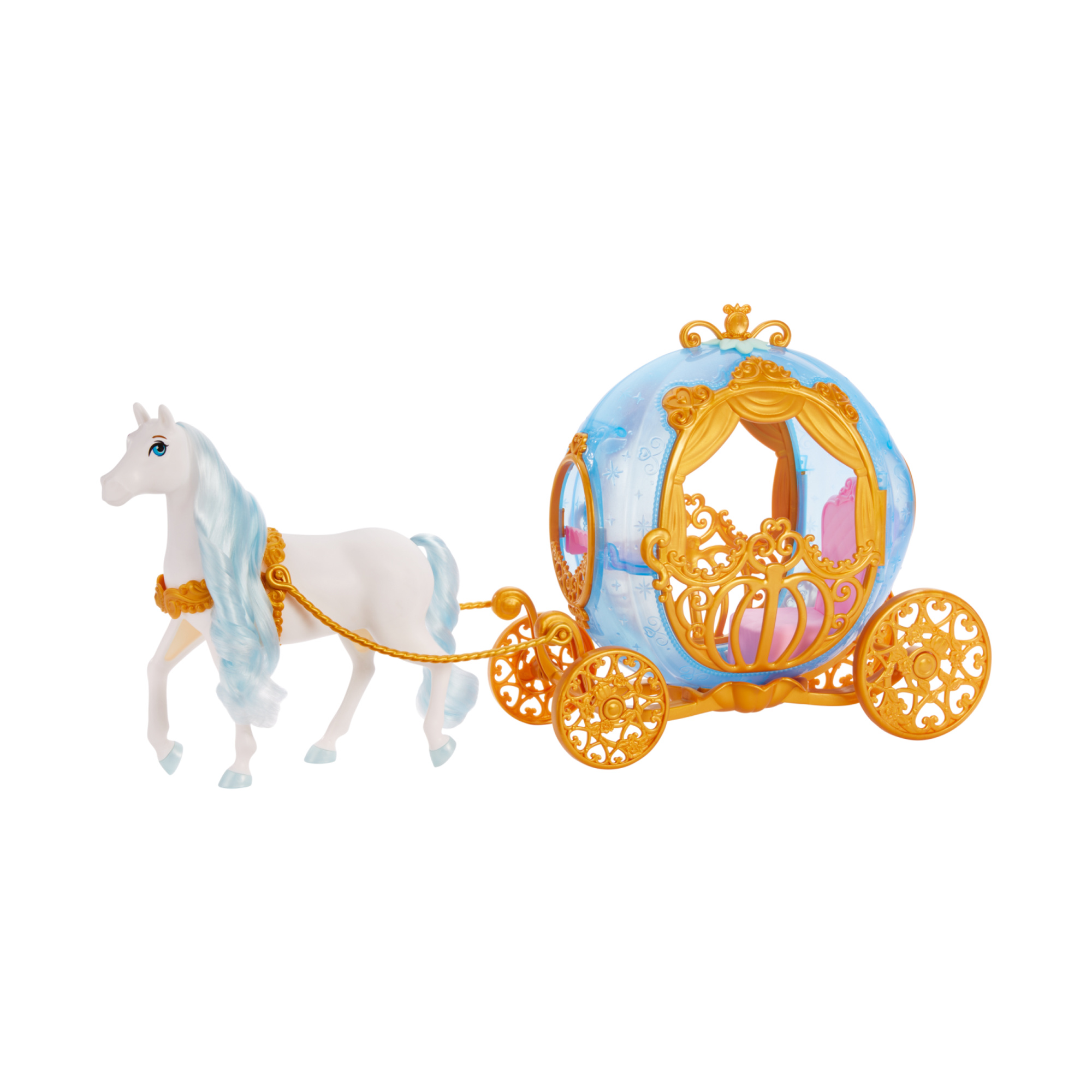 Disney princess - carrozza di cenerentola, playset mobile con dettagli dorati e cavallo bianco con criniera e coda spazzolabili - DISNEY PRINCESS