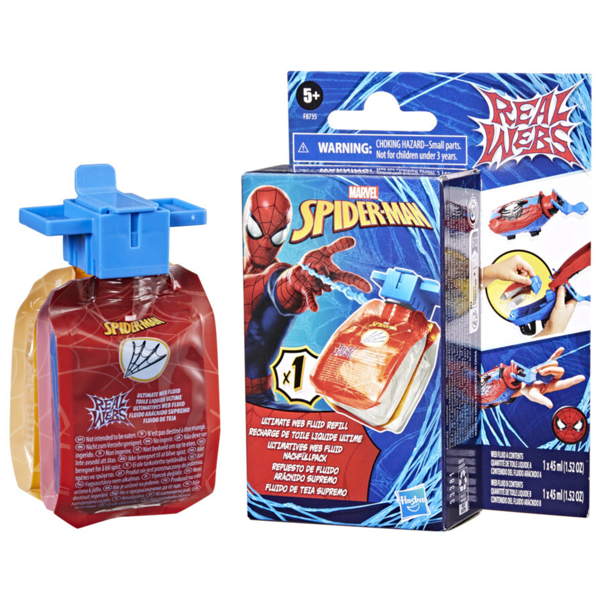 Hasbro marvel spider-man, real webs refill pack, ricarica di fluido ragnatela real webs, da usare con il blaster giocattolo real webs - Spiderman