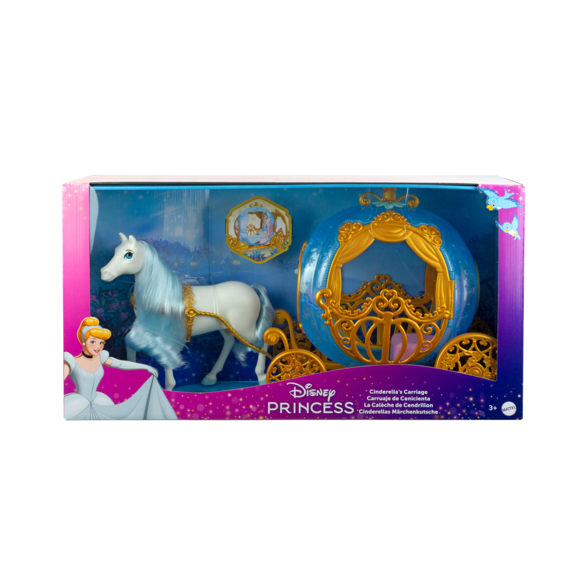 Disney princess - carrozza di cenerentola, playset mobile con dettagli dorati e cavallo bianco con criniera e coda spazzolabili - DISNEY PRINCESS