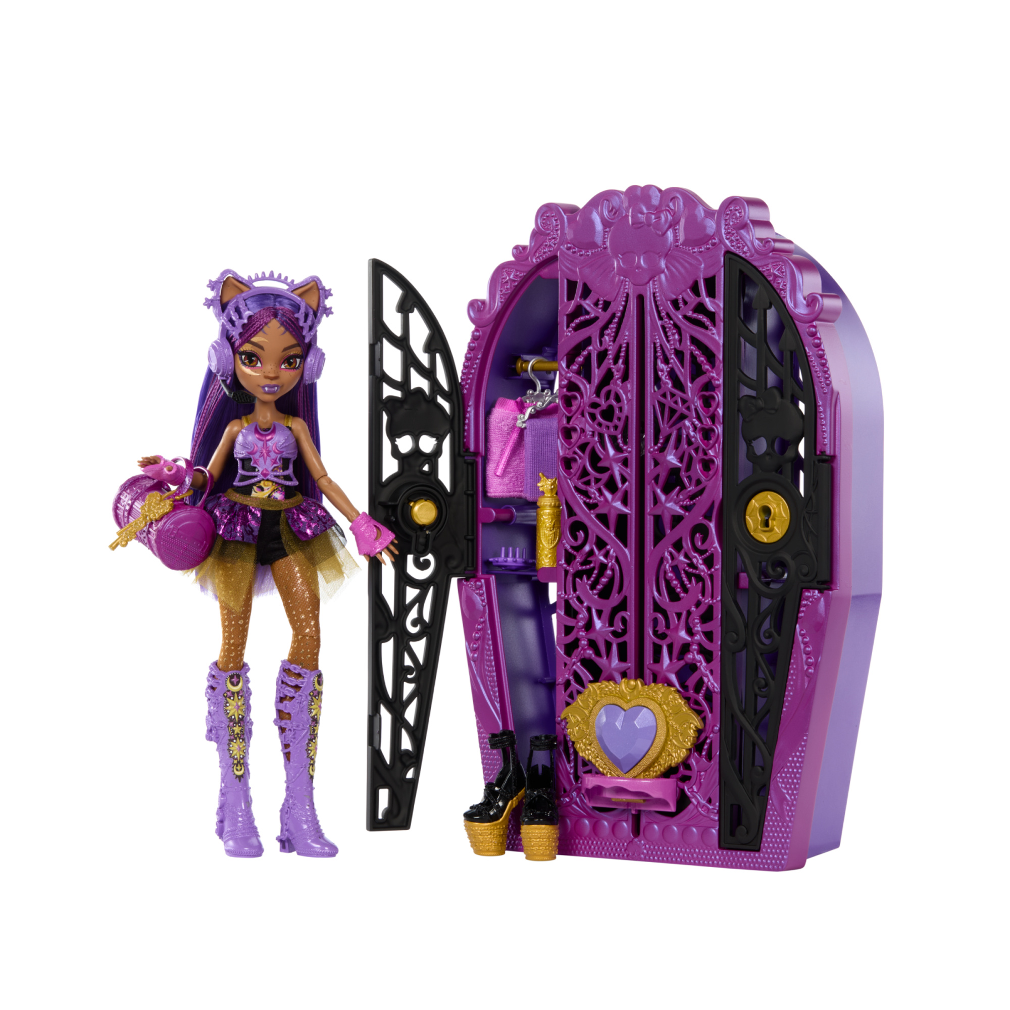 Monster high - segreti da brivido clawdeen wolf misteri mostruosi, set con bambola e guardaroba, 19 soprese e capi d'abbigliamento inclusi - Monster High