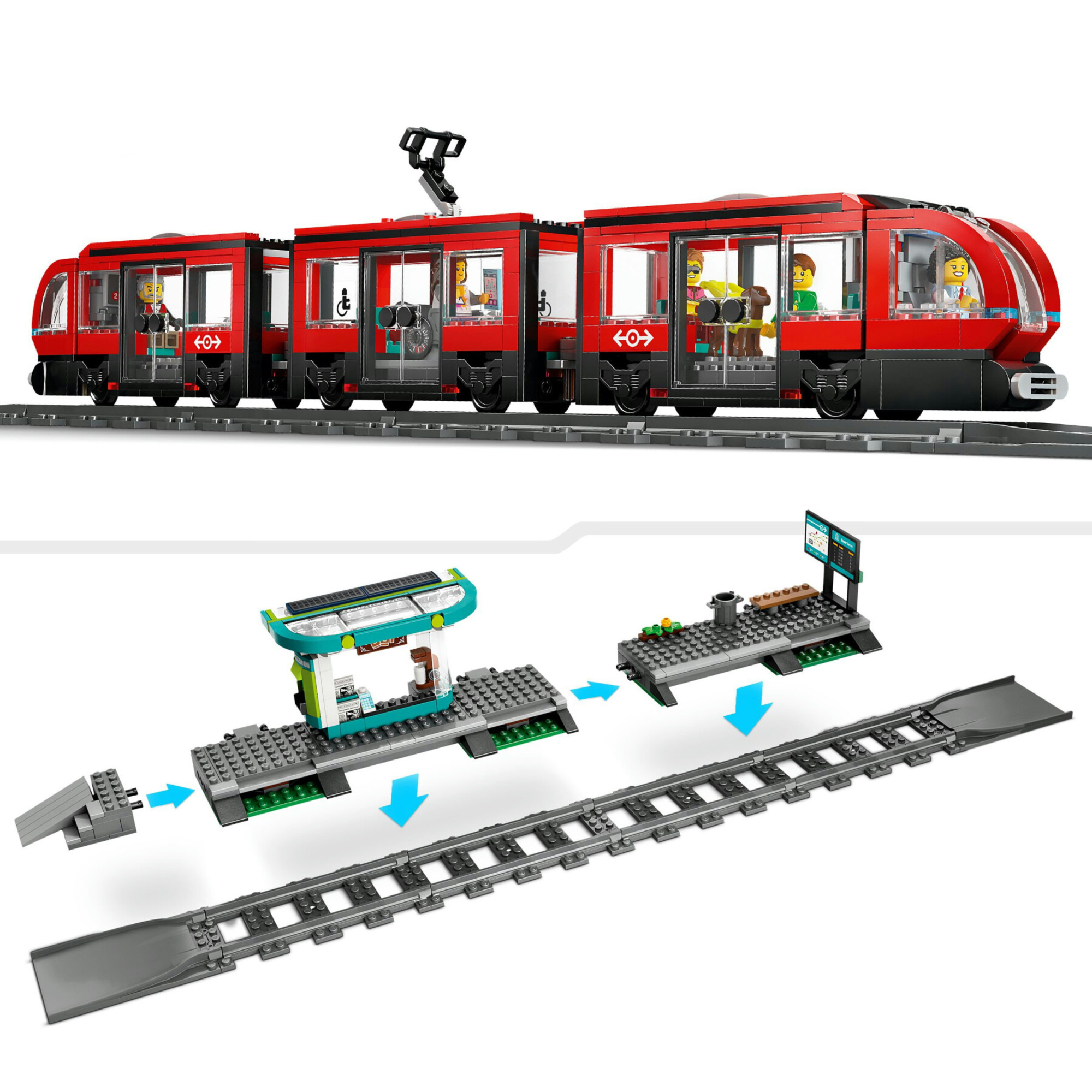 Lego city 60423 tram e fermata del tram, treno giocattolo da costruire con stazione e vagoni ferroviari, giochi per bambini 7+ - LEGO CITY