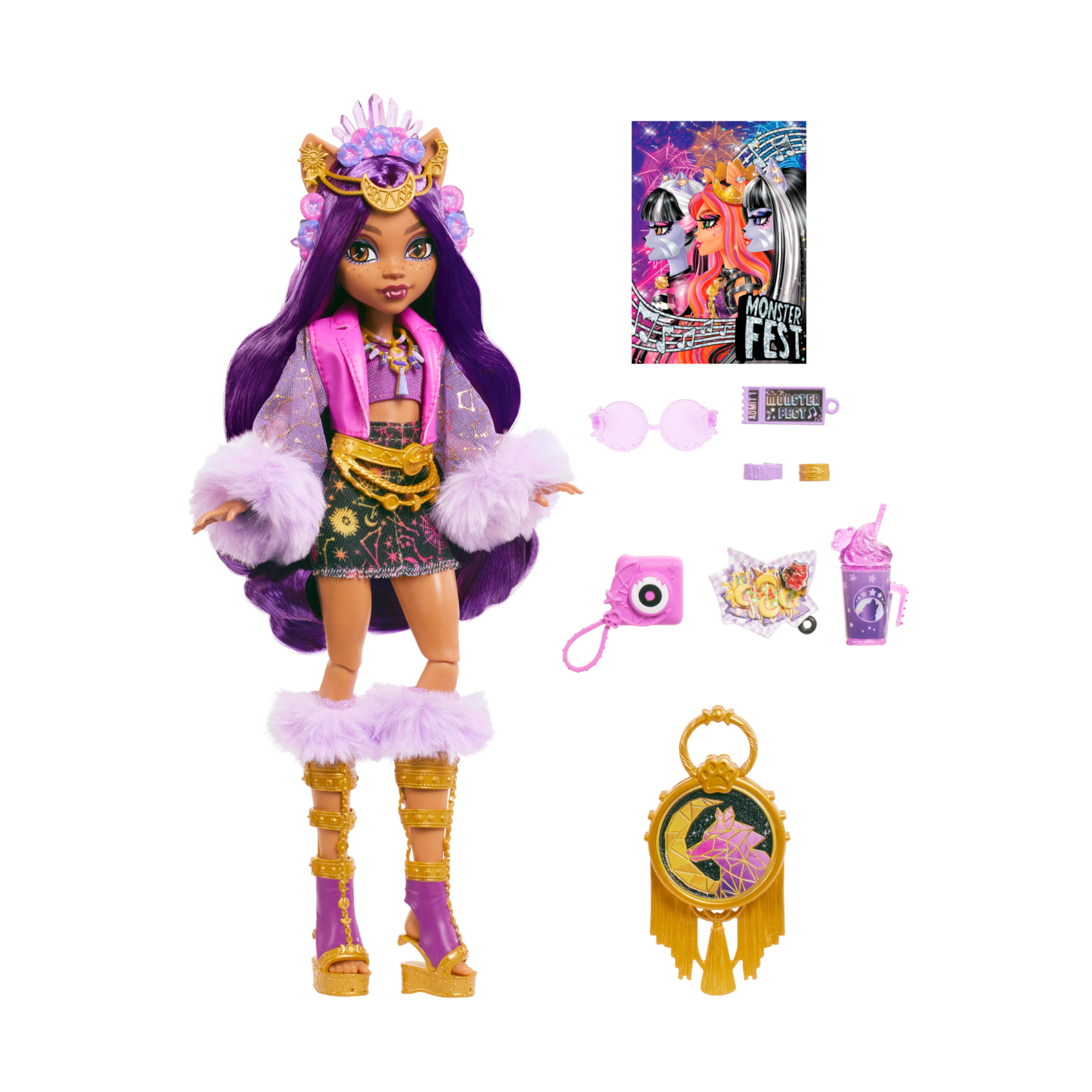 Monster high - clawdeen wolf monster fest, bambola con outfit glamour e accessori a tema festival musicale inclusi - Monster High