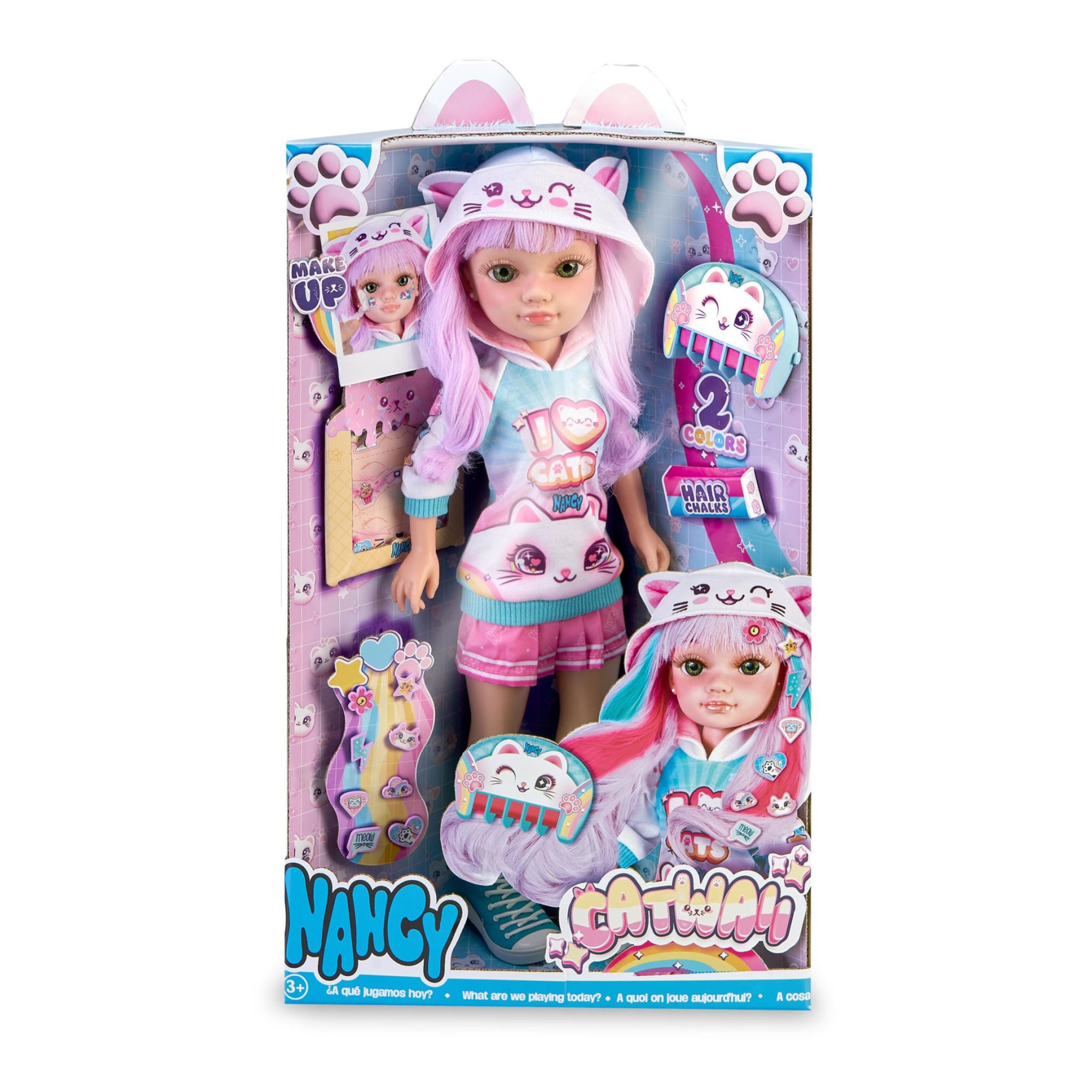 Nancy catwaii, bambola 42 cm con accessori a tema gattino, per bambine/i da 3 anni - NANCY