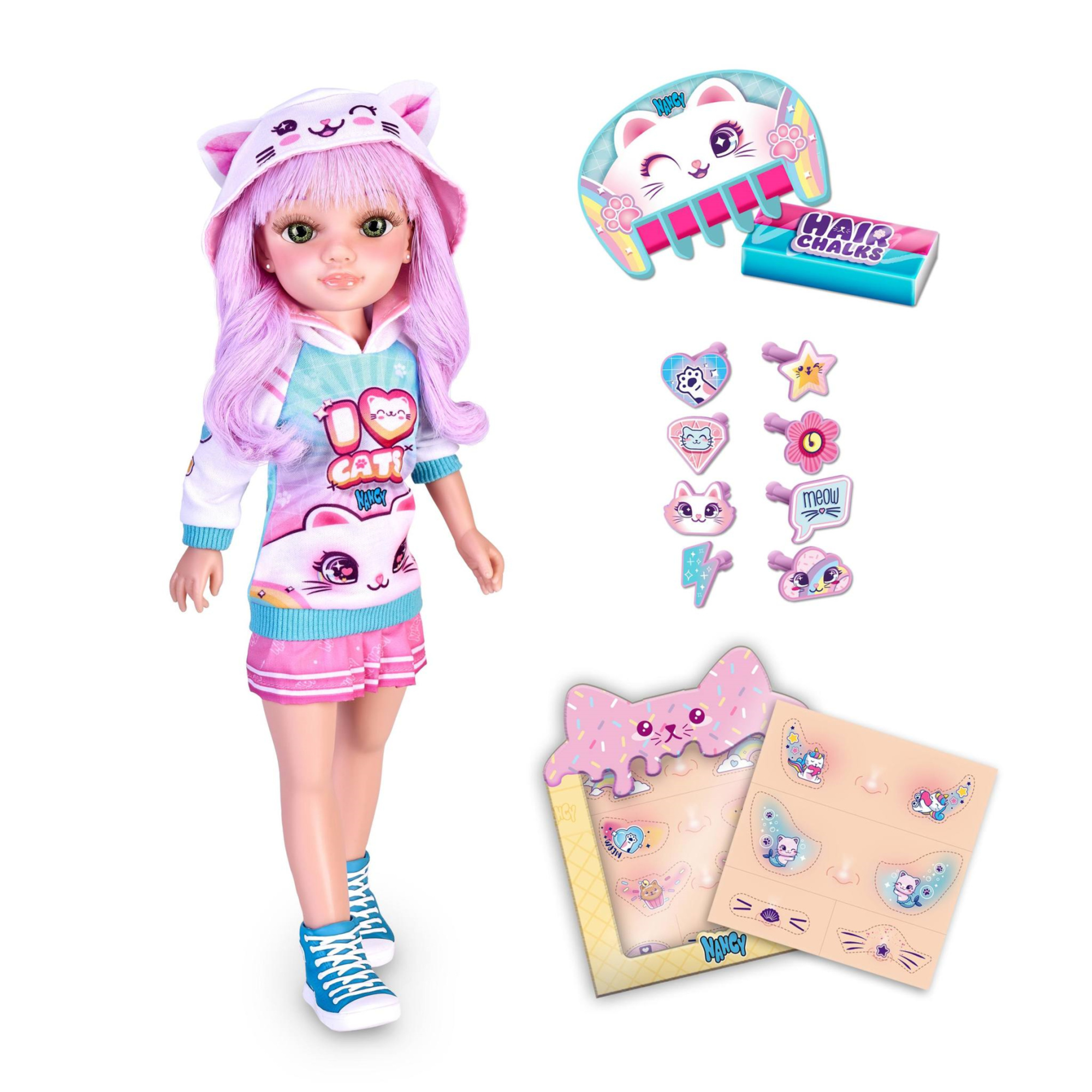 Nancy catwaii, bambola 42 cm con accessori a tema gattino, per bambine/i da 3 anni - NANCY