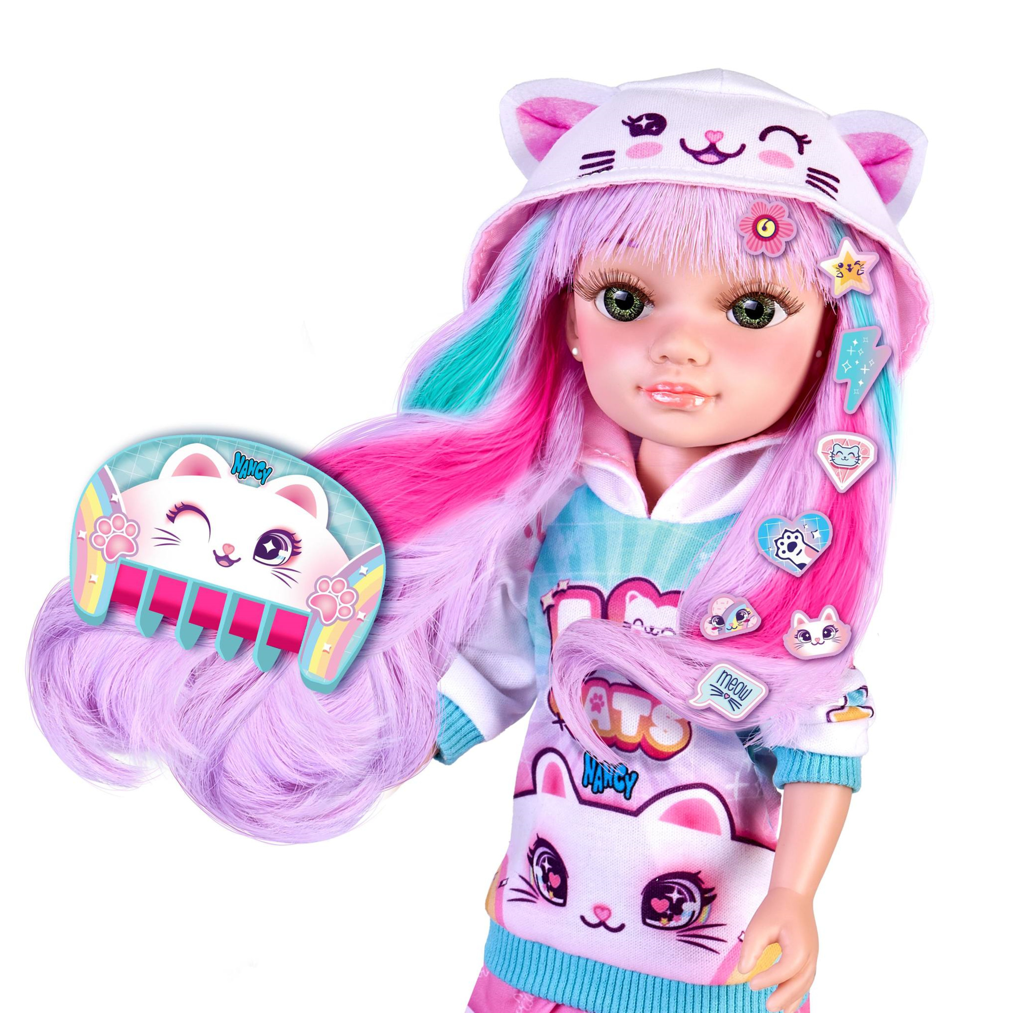 Nancy catwaii, bambola 42 cm con accessori a tema gattino, per bambine/i da 3 anni - NANCY